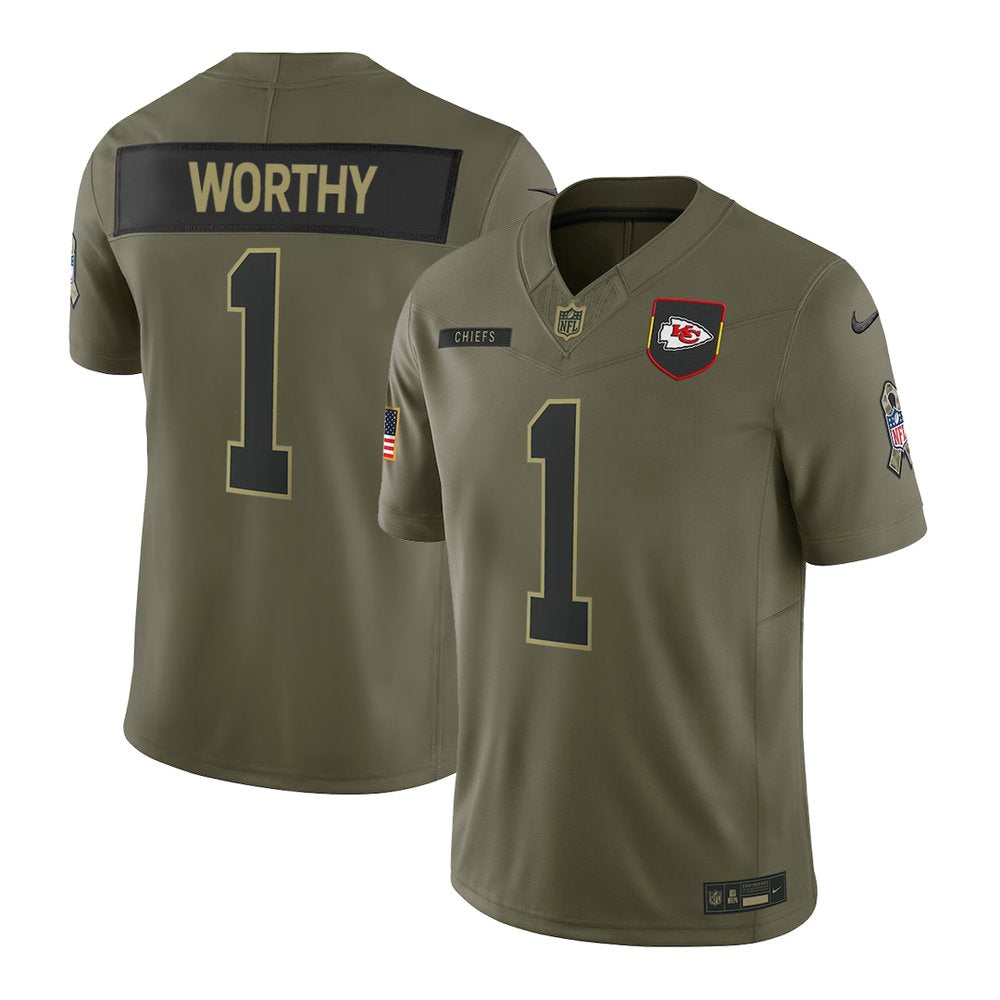 Youth's Kansas City Chiefs #1 Xavier Worthy Olive 2025 Salute to Service Retired Limited Jersey 