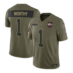 Youth's Kansas City Chiefs #1 Xavier Worthy Olive 2025 Salute to Service Retired Limited Jersey 