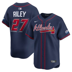 Youth Atlanta Braves #27 Austin Riley Navy 2025 MLB Speedway Classic Alternate Limited Player Jersey