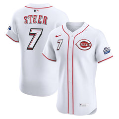 Youth Cincinnati Reds #7 Spencer Steer White 2025 MLB Speedway Classic Home Elite Player Jersey