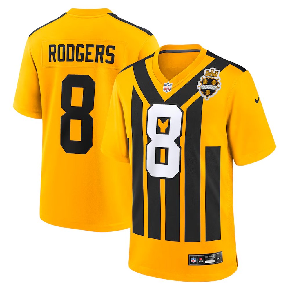 Men's Pittsburgh Steelers #8 Aaron Rodgers Gold Alternate 1933 Throwback Game Jersey 