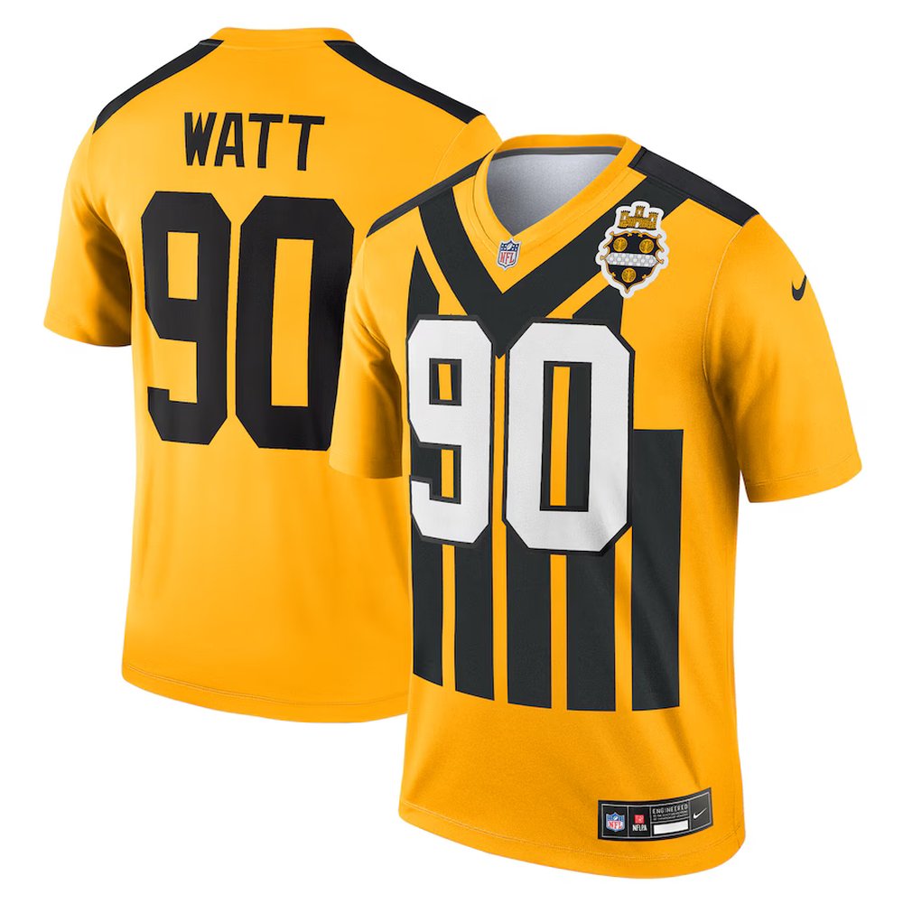 Men's Pittsburgh Steelers #90 T.J. Watt Gold Alternate 1933 Throwback Legend Player Performance Top 
