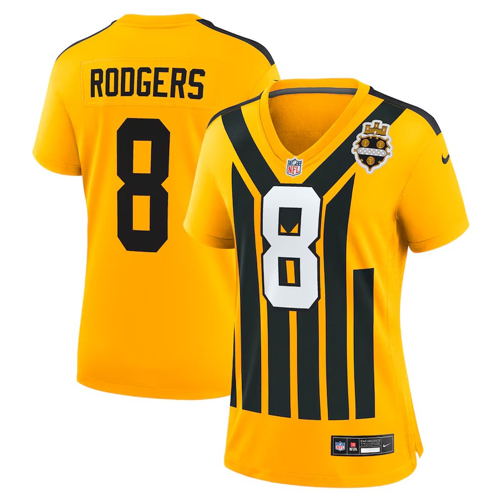 Women's Pittsburgh Steelers #8 Aaron Rodgers Gold Alternate 1933 Throwback Game Jersey 