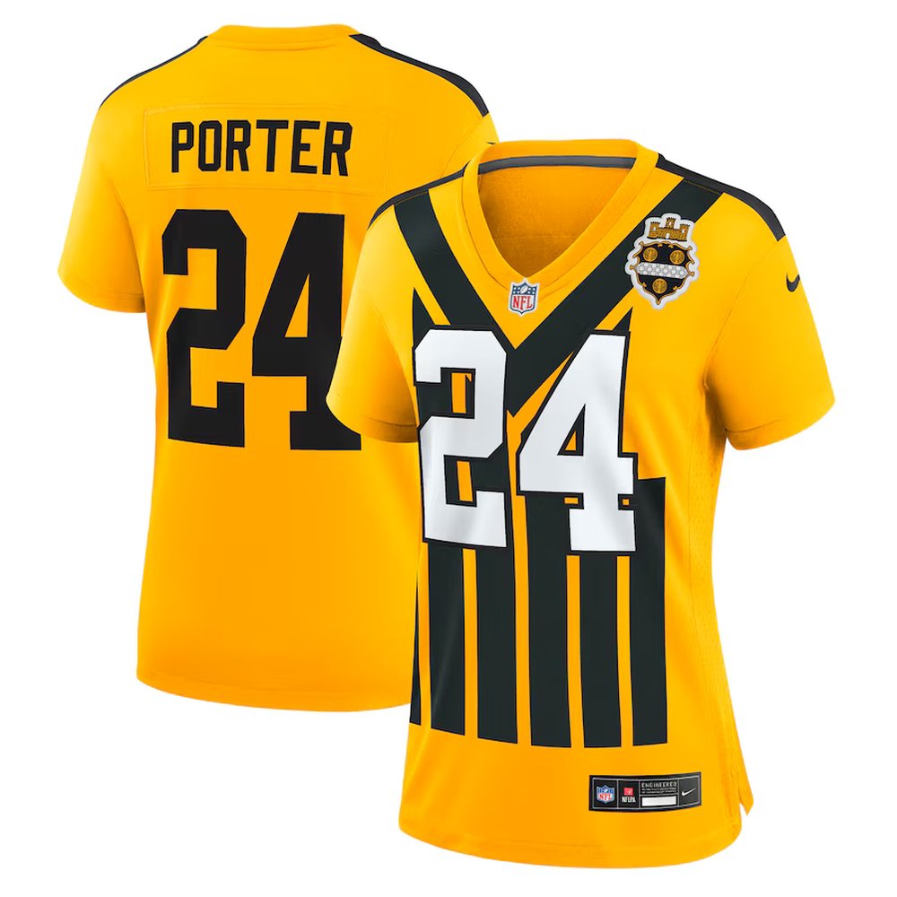 Women's Pittsburgh Steelers #24 Joey Porter Jr. Gold Alternate 1933 Throwback Game Jersey 