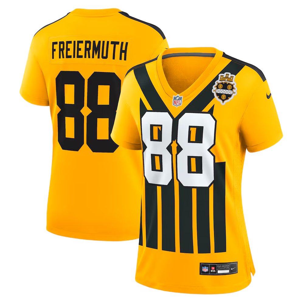 Women's Pittsburgh Steelers #88 Pat Freiermuth Gold Alternate 1933 Throwback Game Jersey 