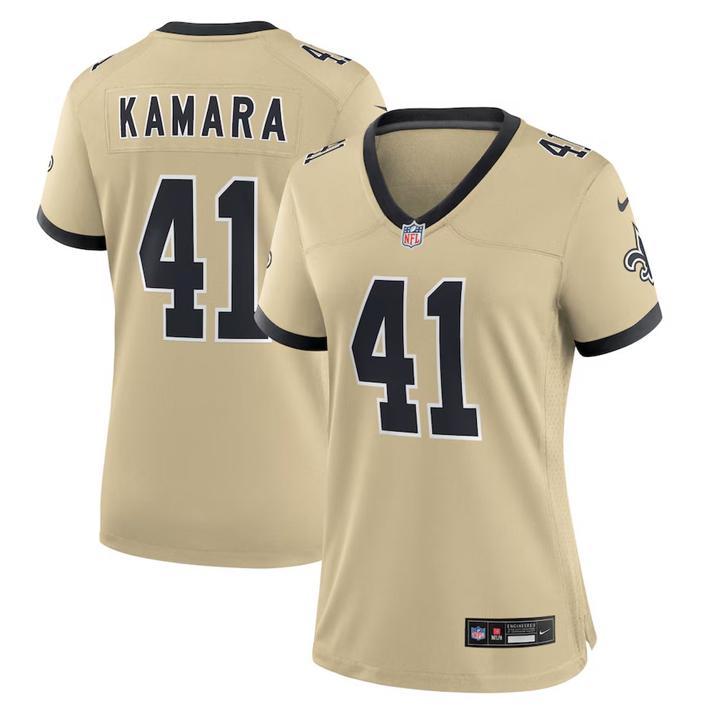 Women's New Orleans Saints #41 Alvin Kamara Gold Gameday Golds Alternate Game Player Jersey 