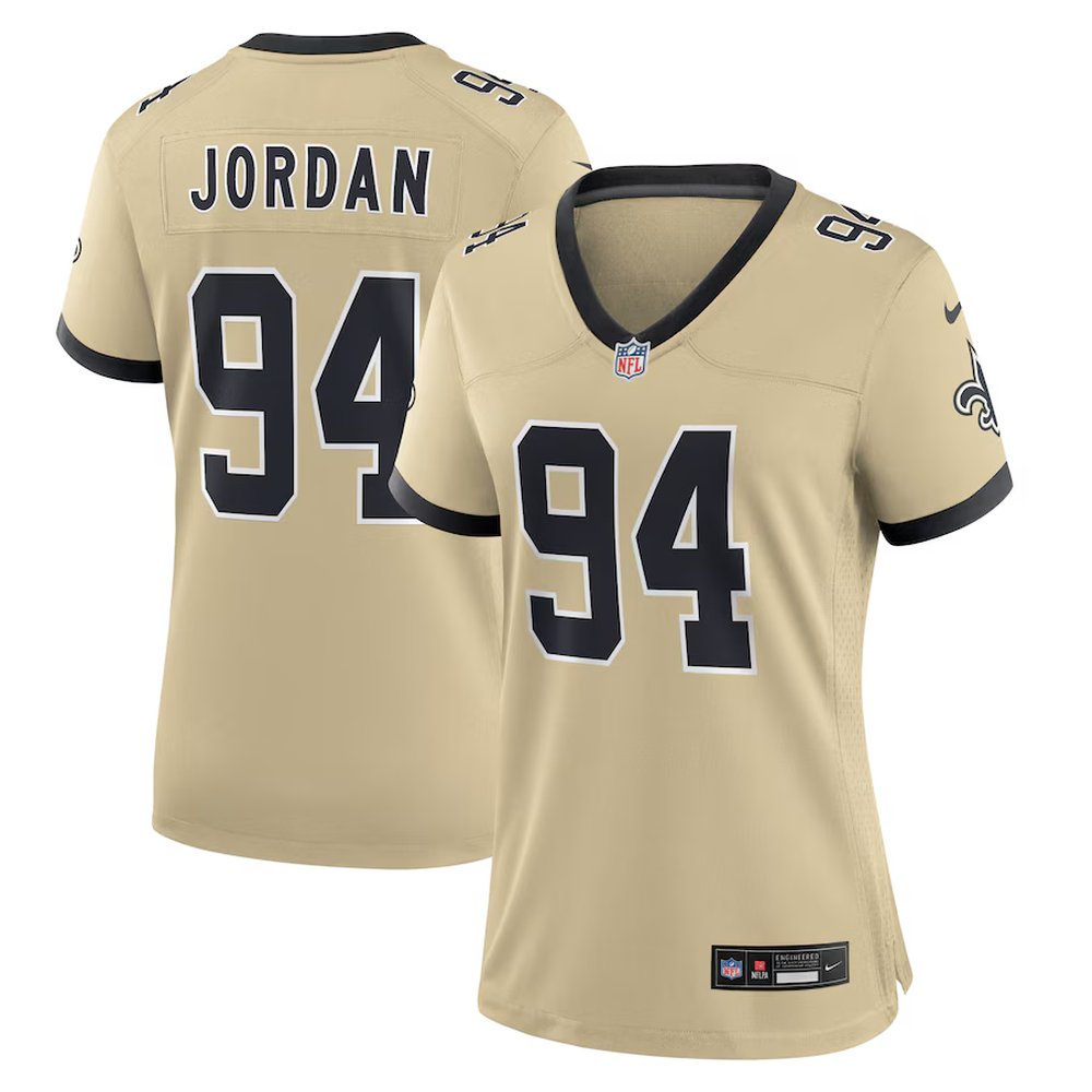 Women's New Orleans Saints #94 Cameron Jordan Gold Gameday Golds Alternate Game Player Jersey 