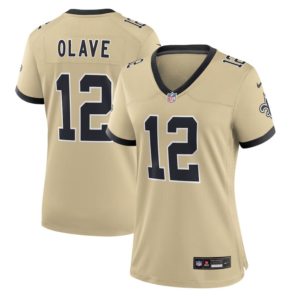 Women's New Orleans Saints #12 Chris Olave Gold Gameday Golds Alternate Game Player Jersey 