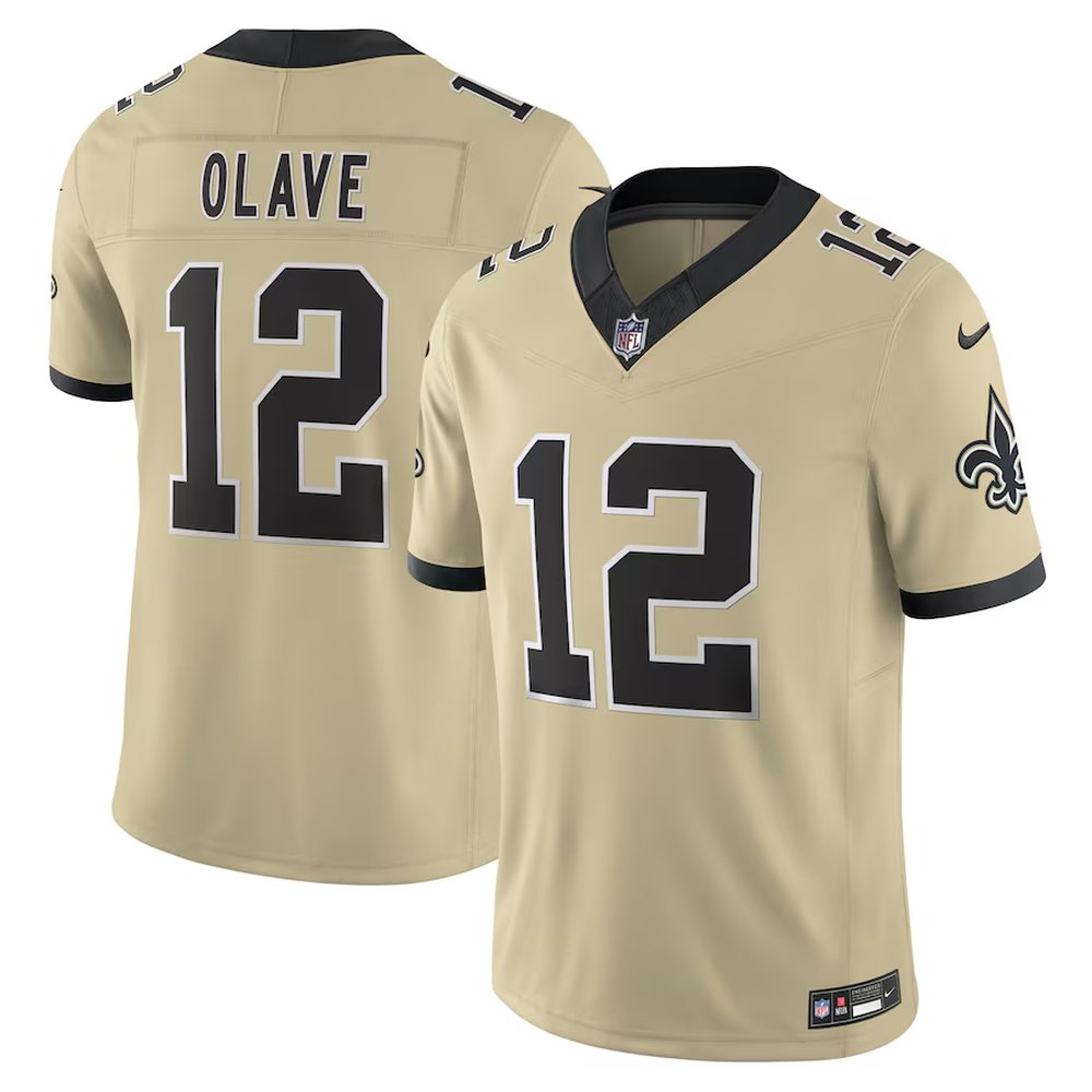 Youth New Orleans Saints #12 Chris Olave Gold Alternate Gameday Golds Alternate Vapor F.U.S.E. Limited Jersey 