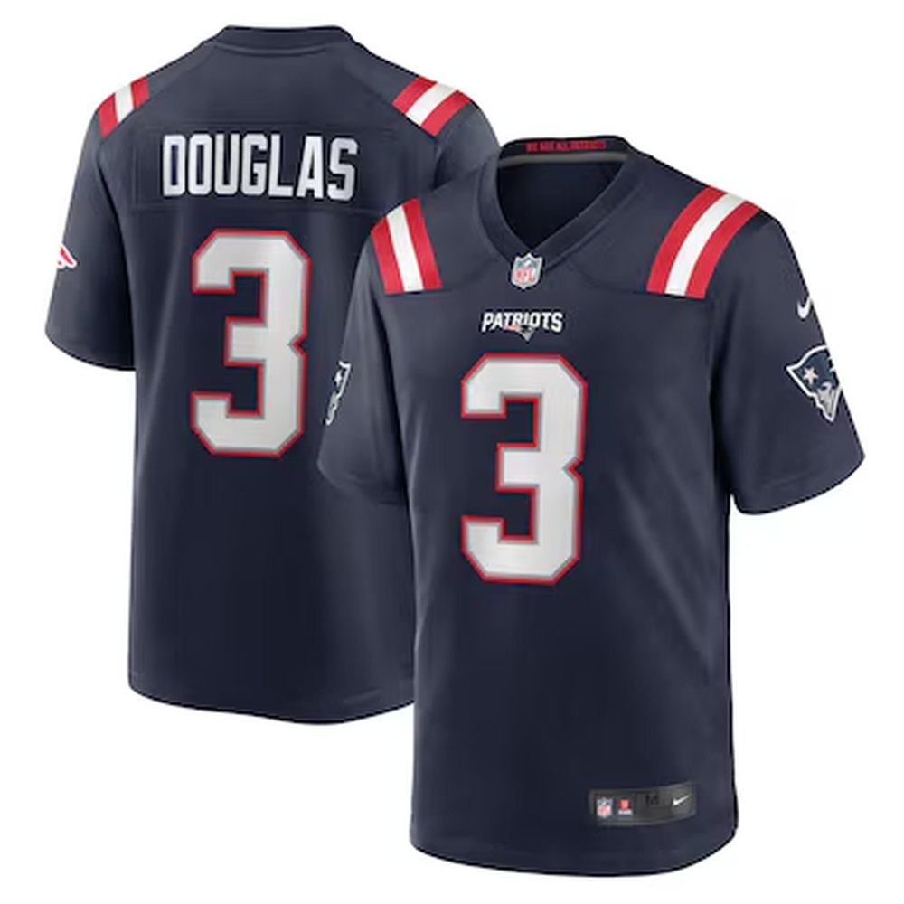 Men's New England Patriots #3 Demario Douglas Navy Game Jersey 