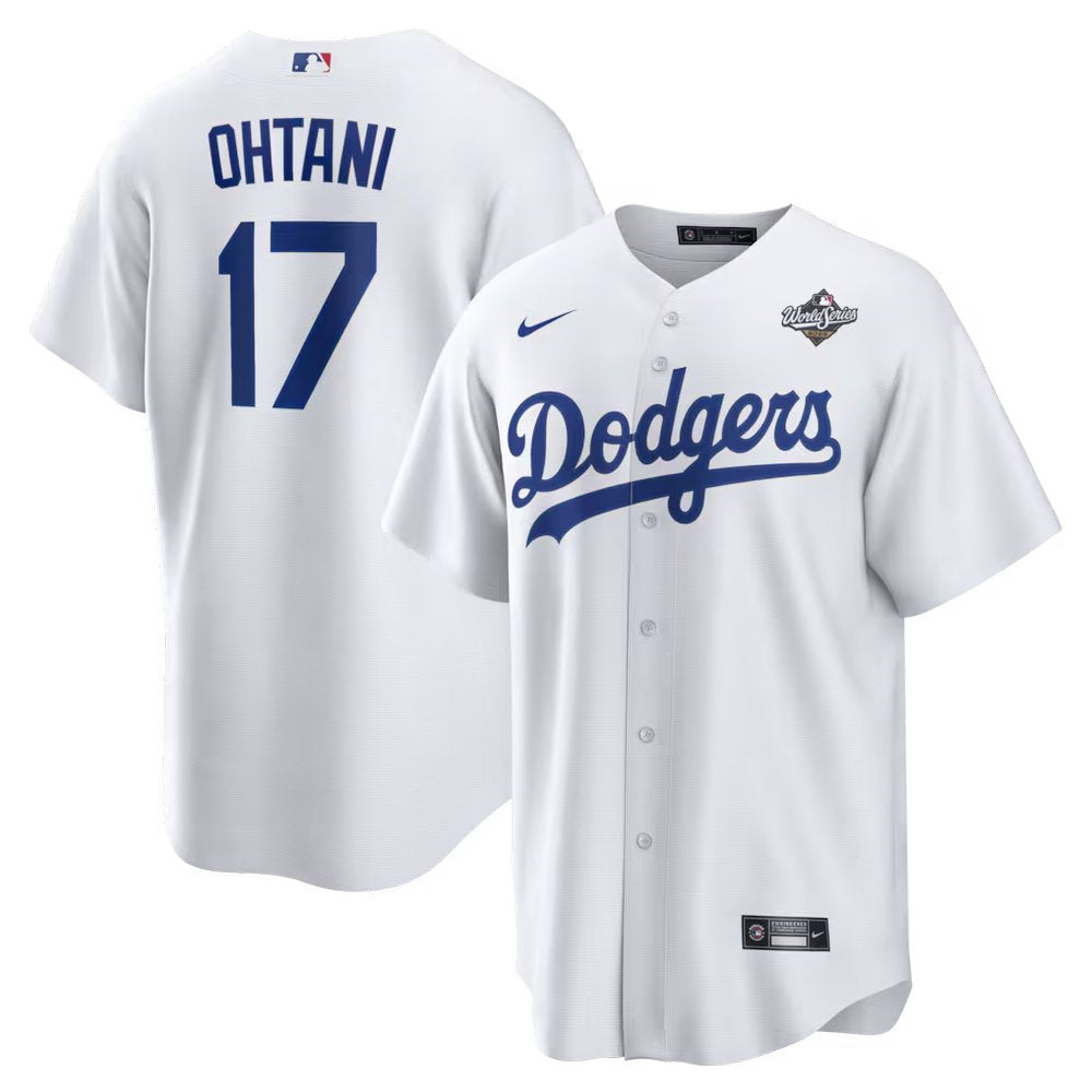 Men's Los Angeles Dodgers #17 Shohei Ohtani White 2025 World Series Home Replica Player Jersey