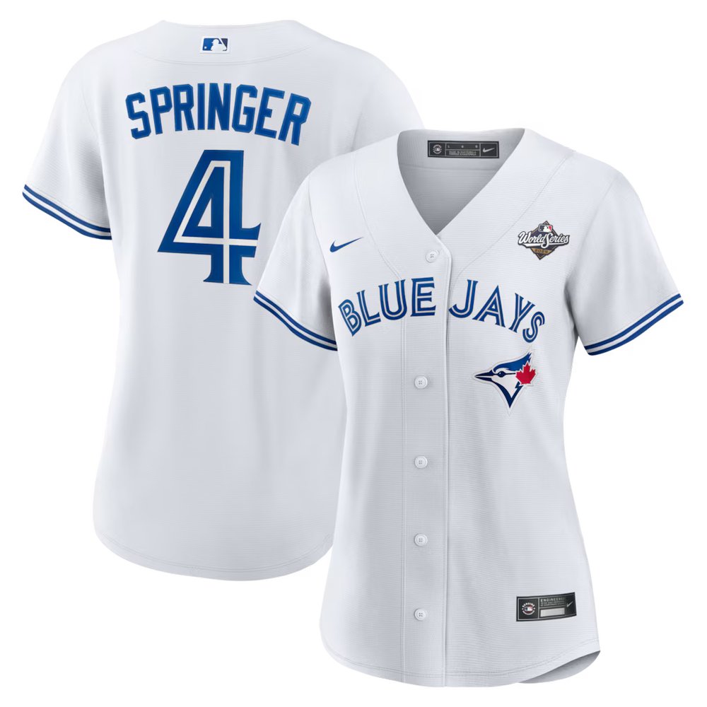 Women's Toronto Blue Jays #4 George Springer White 2025 World Series Home Replica Player Jersey