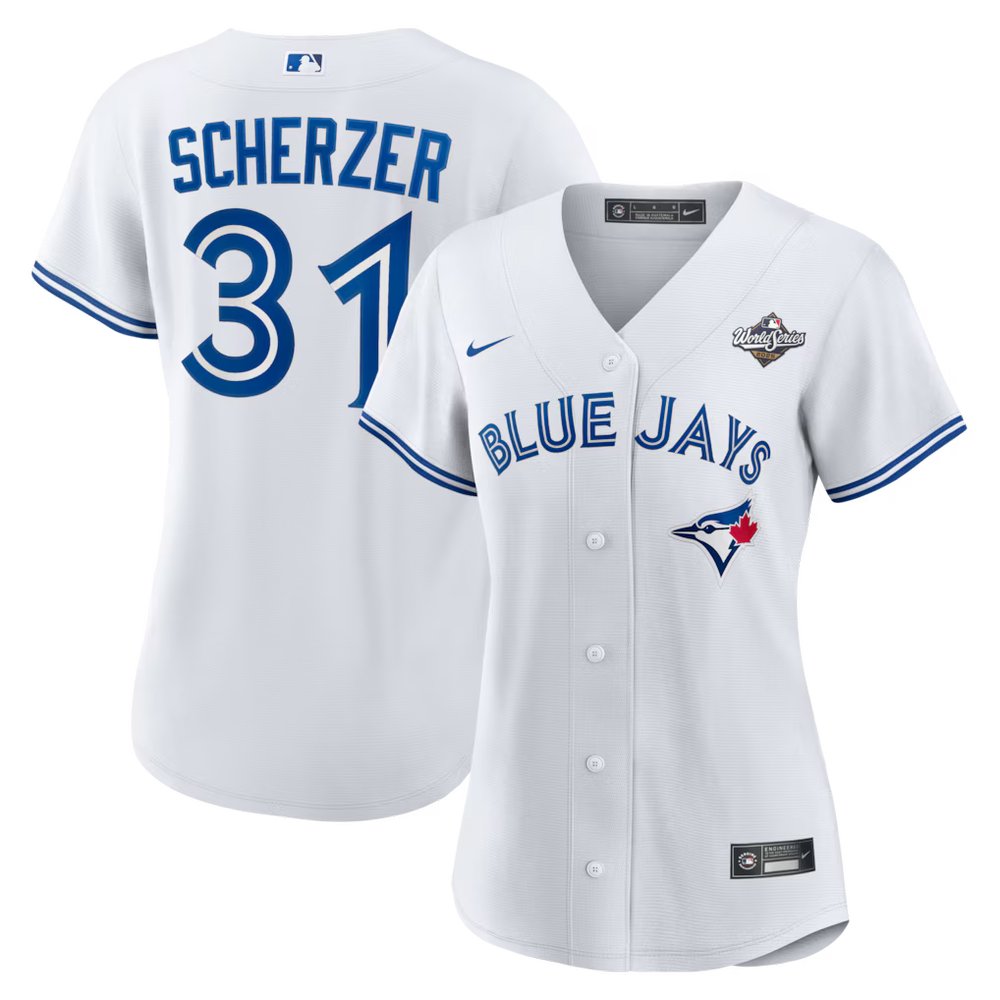 Women's Toronto Blue Jays #31 Max Scherzer White 2025 World Series Home Replica Player Jersey