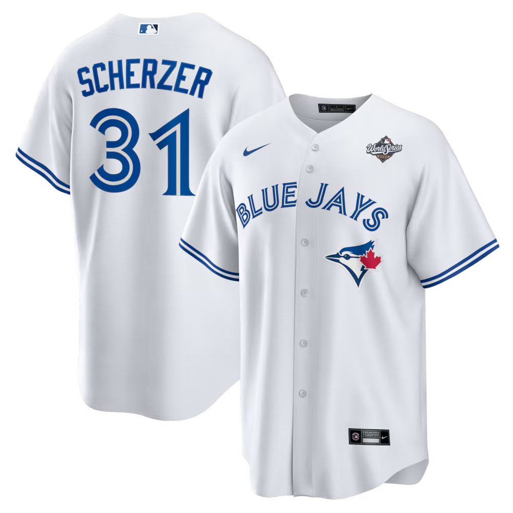 Youth Toronto Blue Jays #31 Max Scherzer White 2025 World Series Home Replica Player Jersey