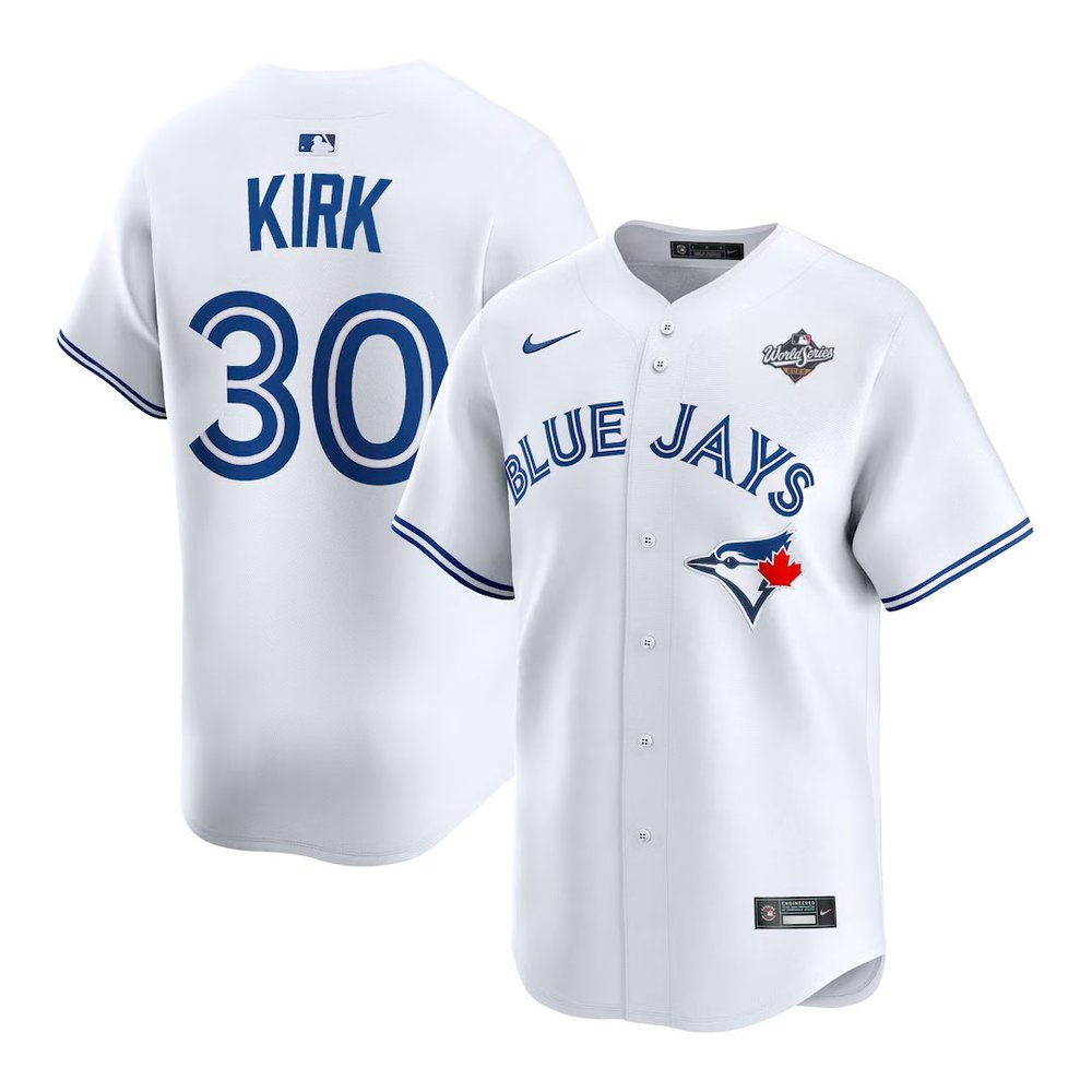 Youth Toronto Blue Jays #30 Alejandro Kirk White 2025 World Series Home Replica Player Jersey