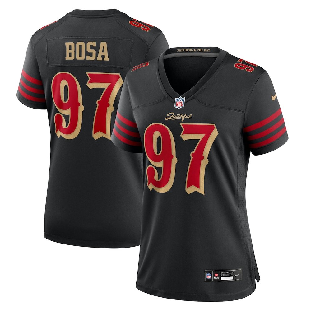 Women's San Francisco 49ers #97 Nick Bosa Black Rivalries Collection F.U.S.E. Vapor Limited Stitched Jersey 
