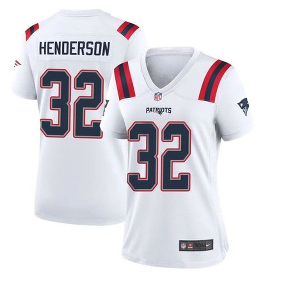 Women's New England Patriots #32 TreVeyon Henderson White 2025 NFL Draft Game Jersey 
