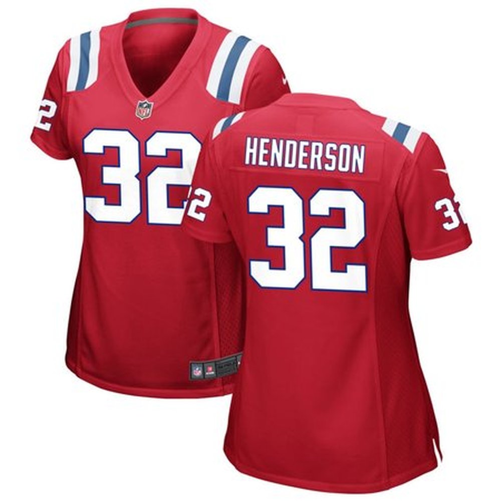 Women's New England Patriots #32 TreVeyon Henderson Red 2025 NFL Draft Game Jersey 