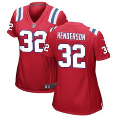 Women's New England Patriots #32 TreVeyon Henderson Red 2025 NFL Draft Game Jersey 