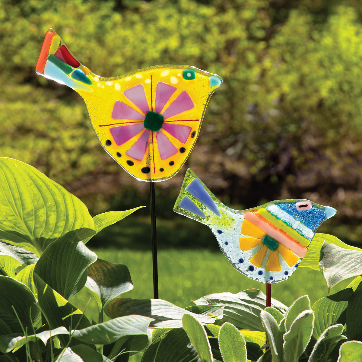 Handmade Glass Garden Stakes - Bird