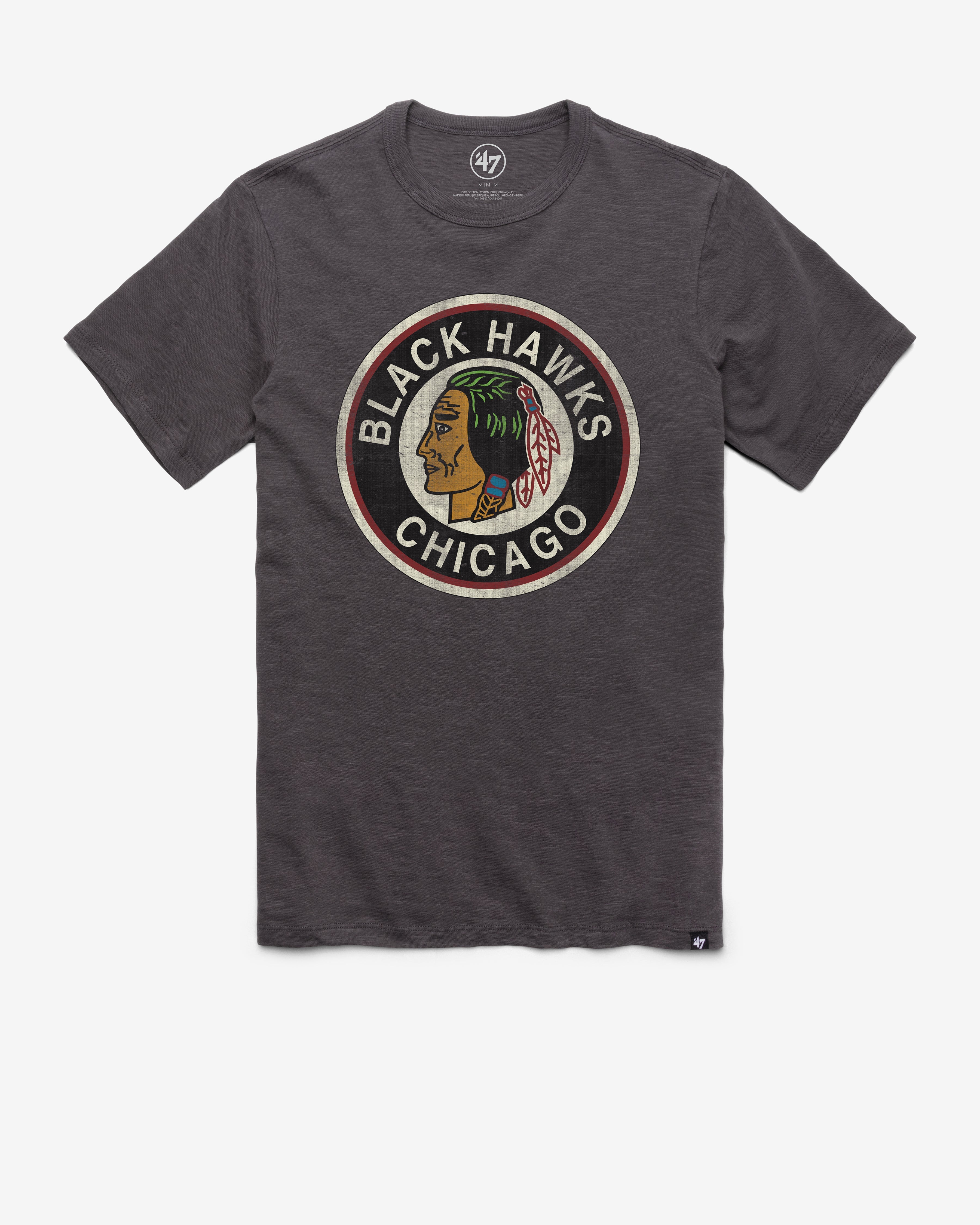 CHICAGO BLACKHAWKS VINTAGE GRIT '47 SCRUM TEE CHARCOAL