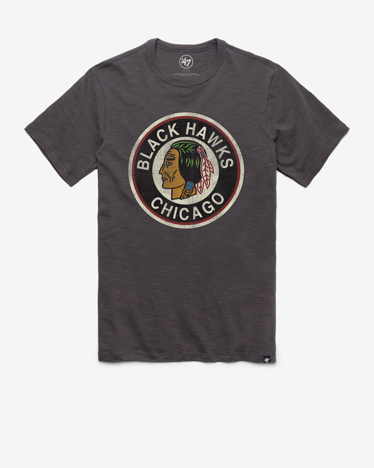 CHICAGO BLACKHAWKS VINTAGE GRIT '47 SCRUM TEE CHARCOAL