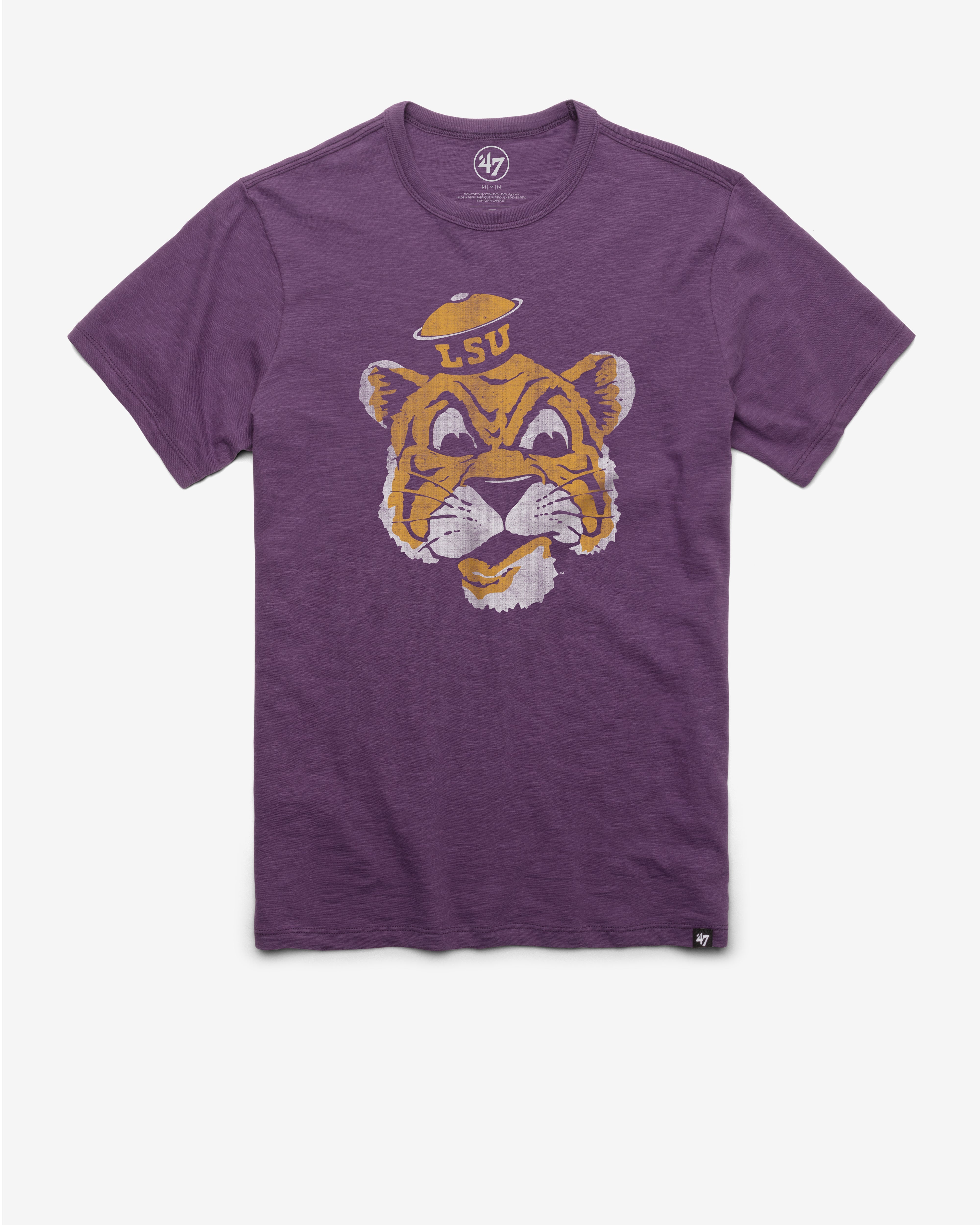 LOUISIANA STATE TIGERS LSU VINTAGE GRIT '47 SCRUM TEE GRAPE