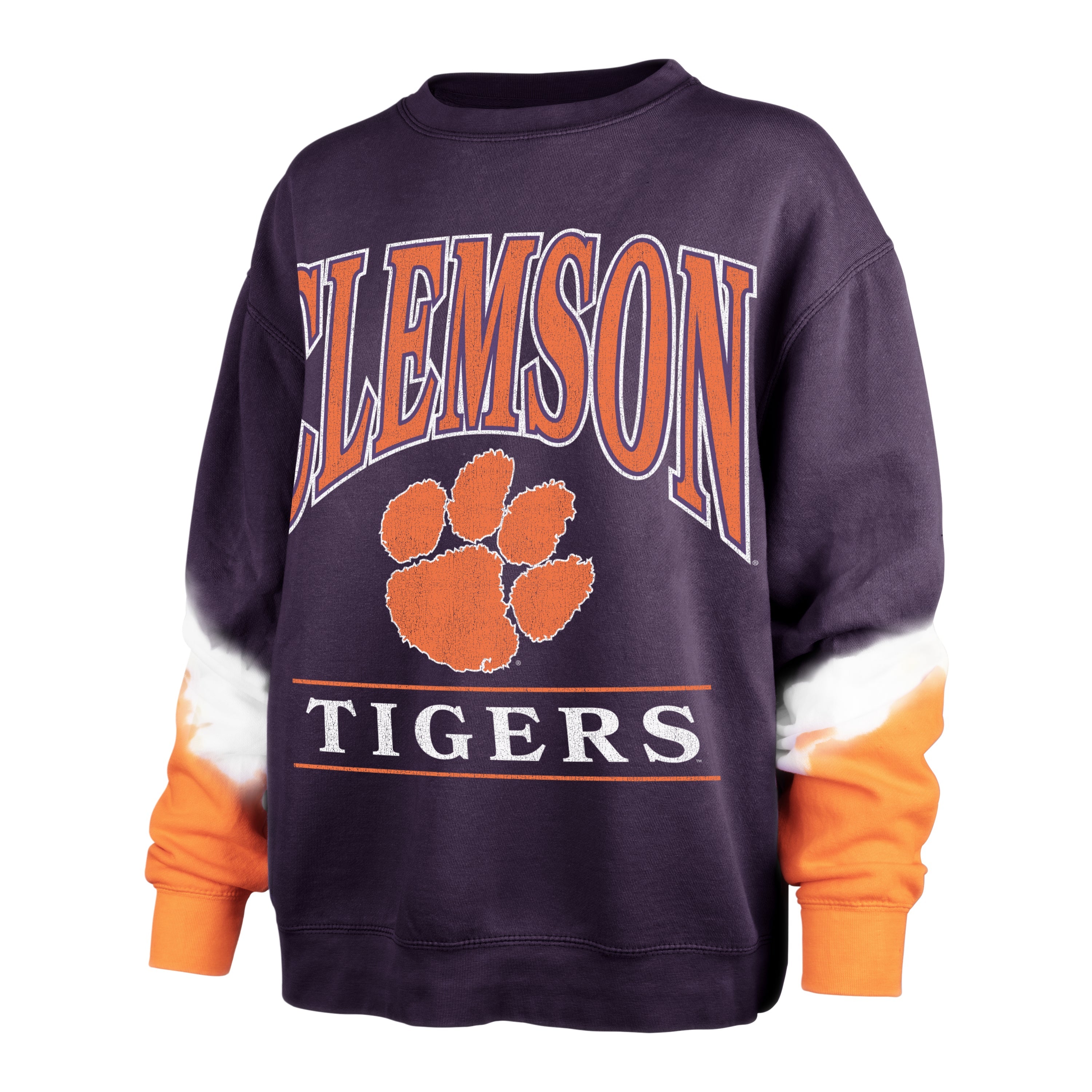 CLEMSON TIGERS SLEEVE DYE '47 BOYFRIEND CREW WOMENS REGENT PURPLE