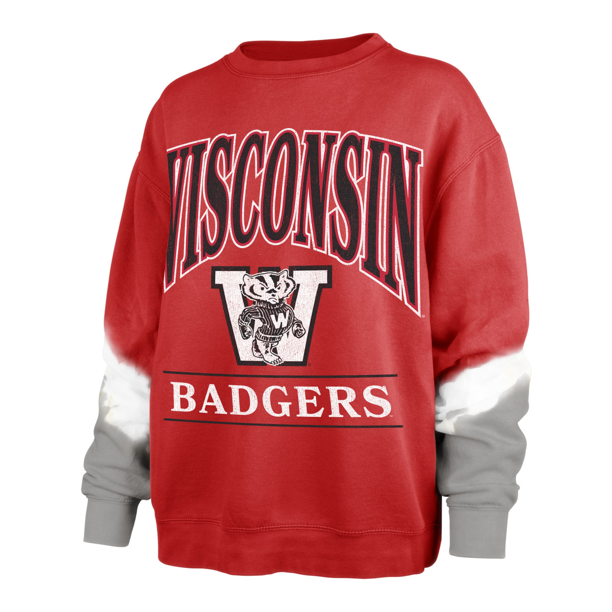 WISCONSIN BADGERS VINTAGE SLEEVE DYE '47 BOYFRIEND CREW WOMENS RACER RED