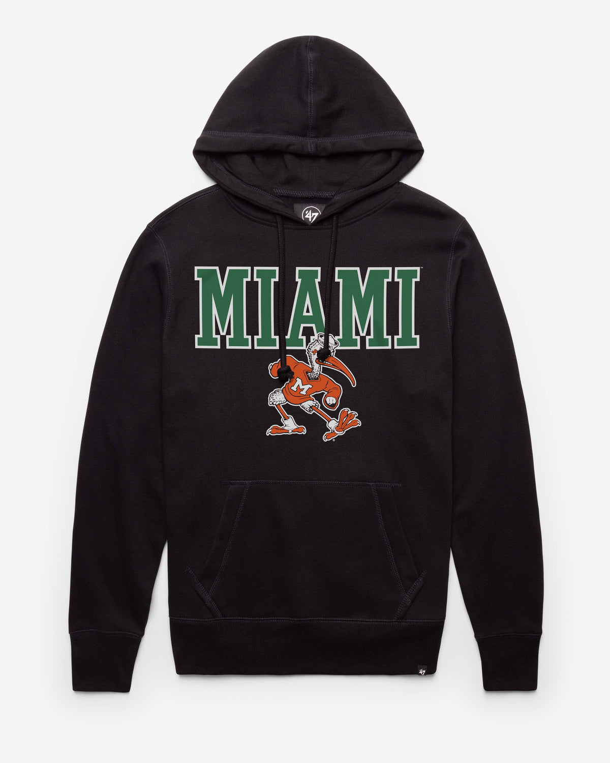 MIAMI HURRICANES VINTAGE STRAIGHT BLOCK '47 HEADLINE HOOD JET BLACK