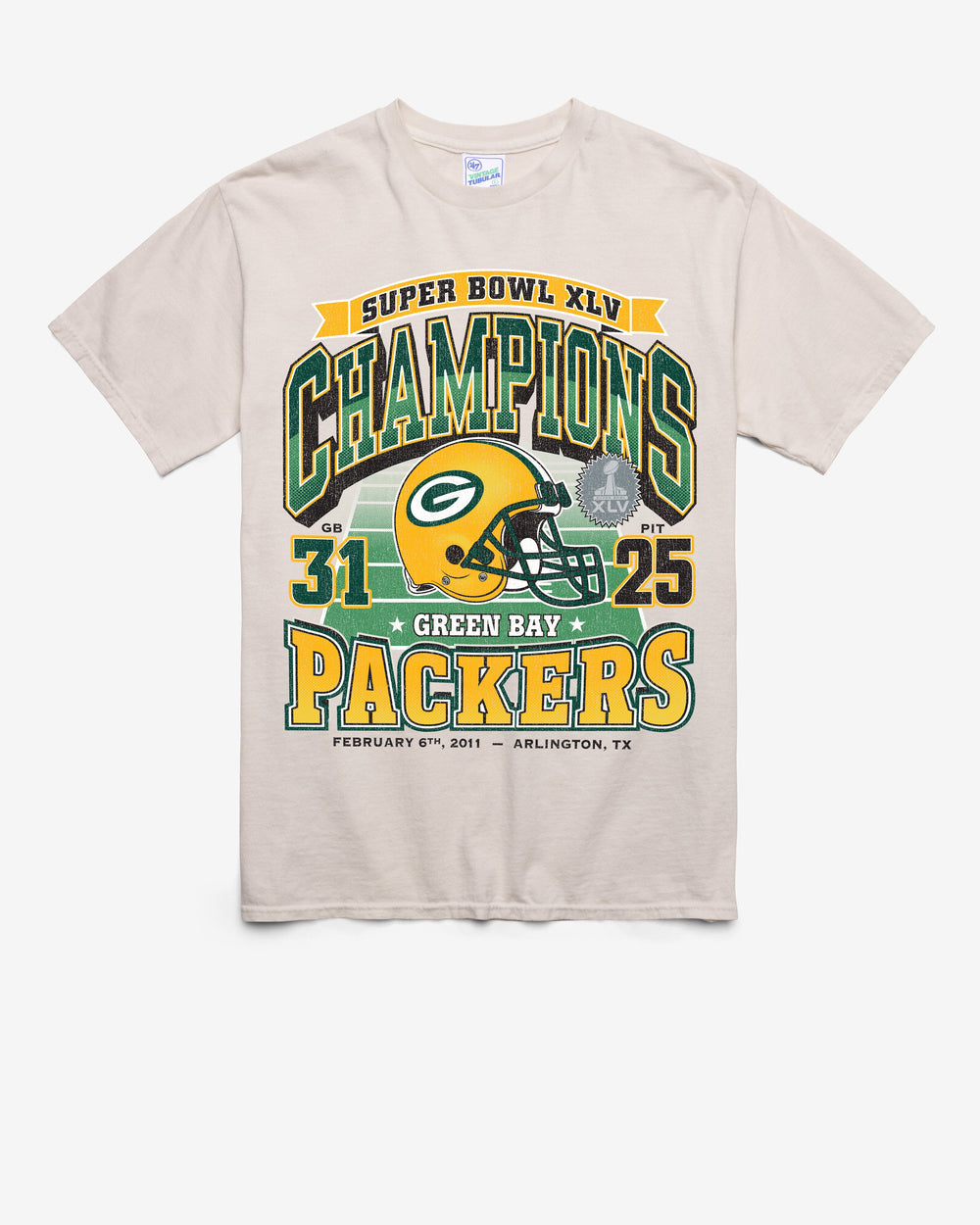GREEN BAY PACKERS SUPER BOWL GRIDIRON LOCKER '47 VINTAGE TUBULAR TEE DUNE