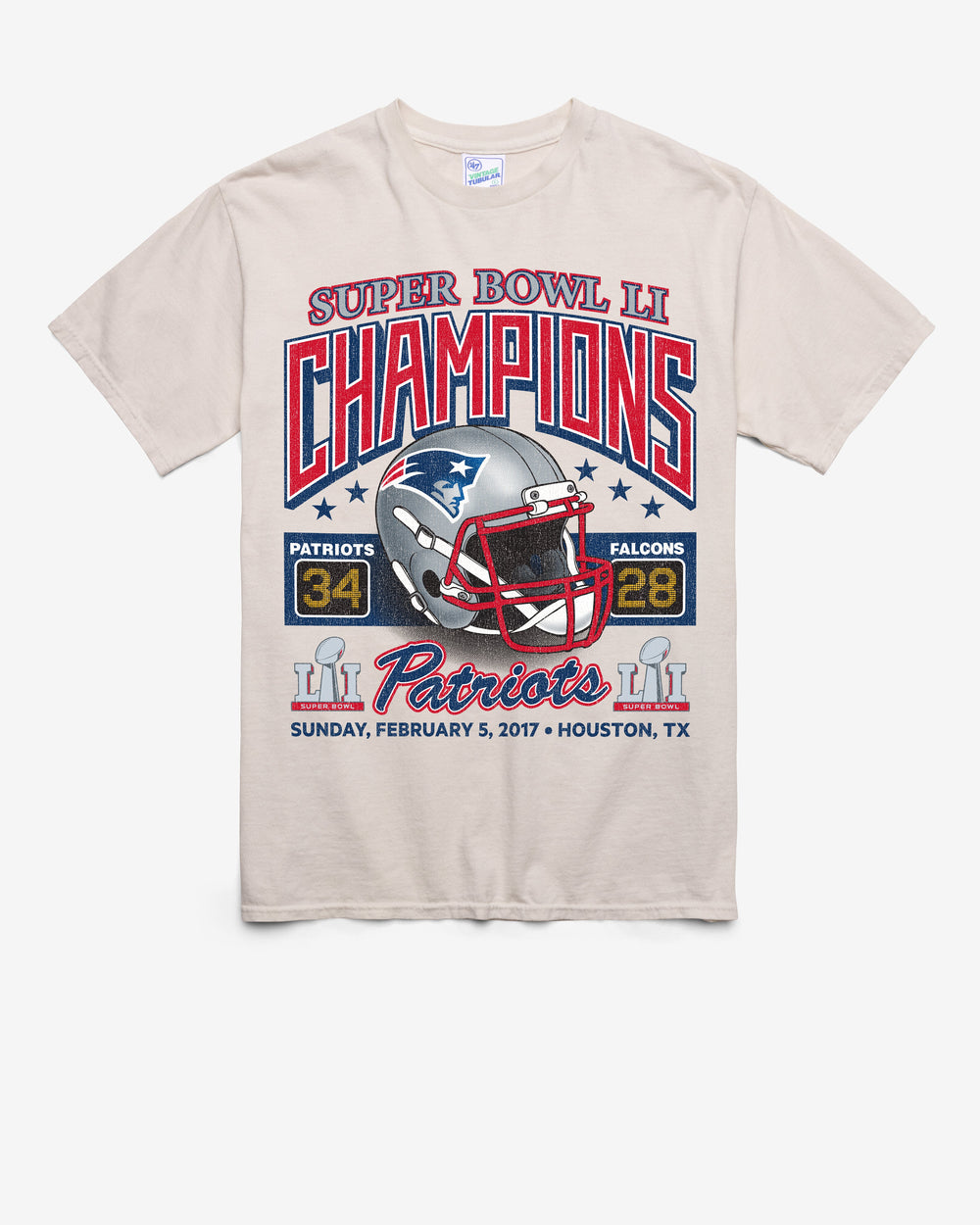 NEW ENGLAND PATRIOTS SUPER BOWL GRIDIRON LOCKER '47 VINTAGE TUBULAR TEE DUNE
