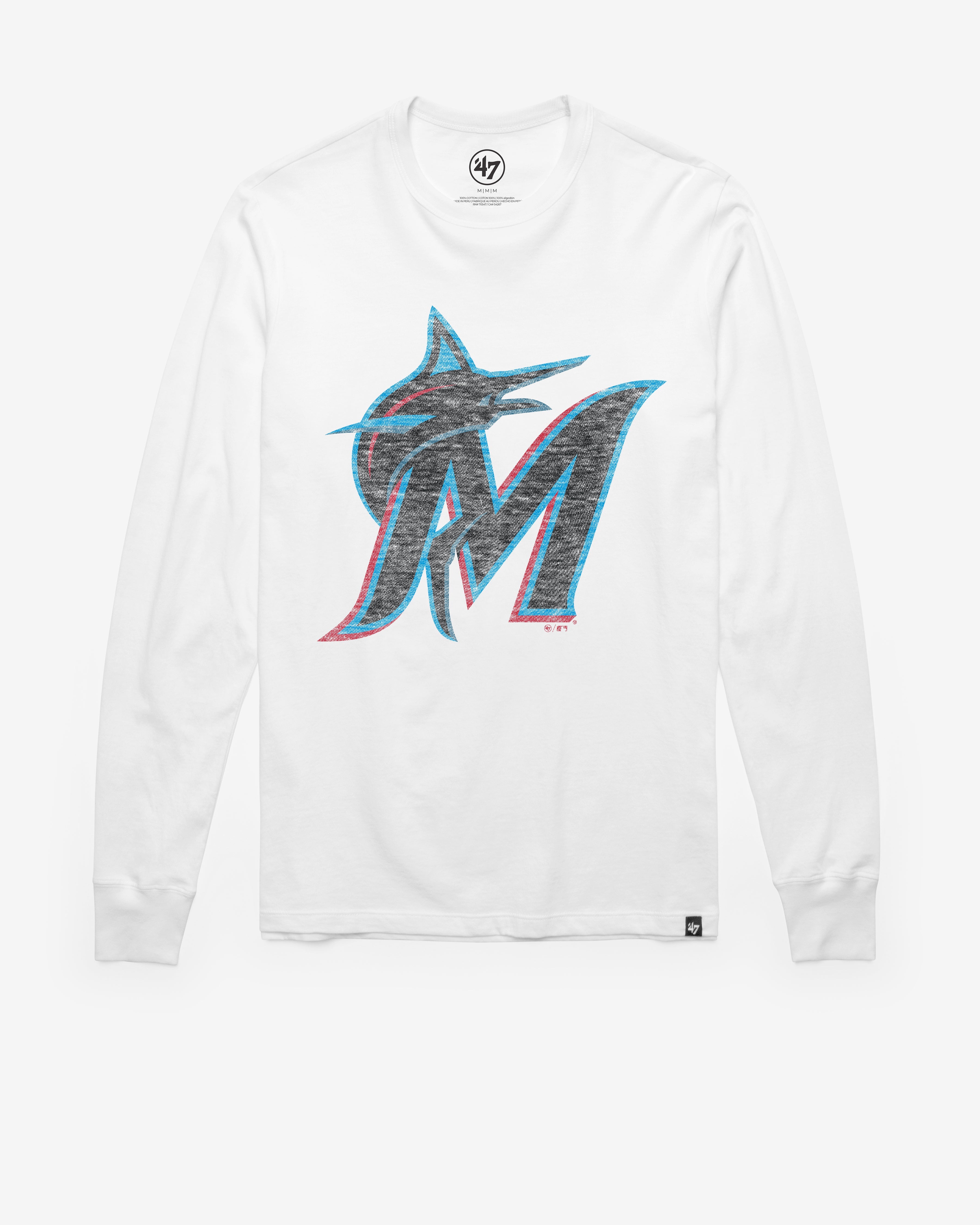 MIAMI MARLINS PREMIER '47 FRANKLIN LONG SLEEVE TEE WHITE WASH
