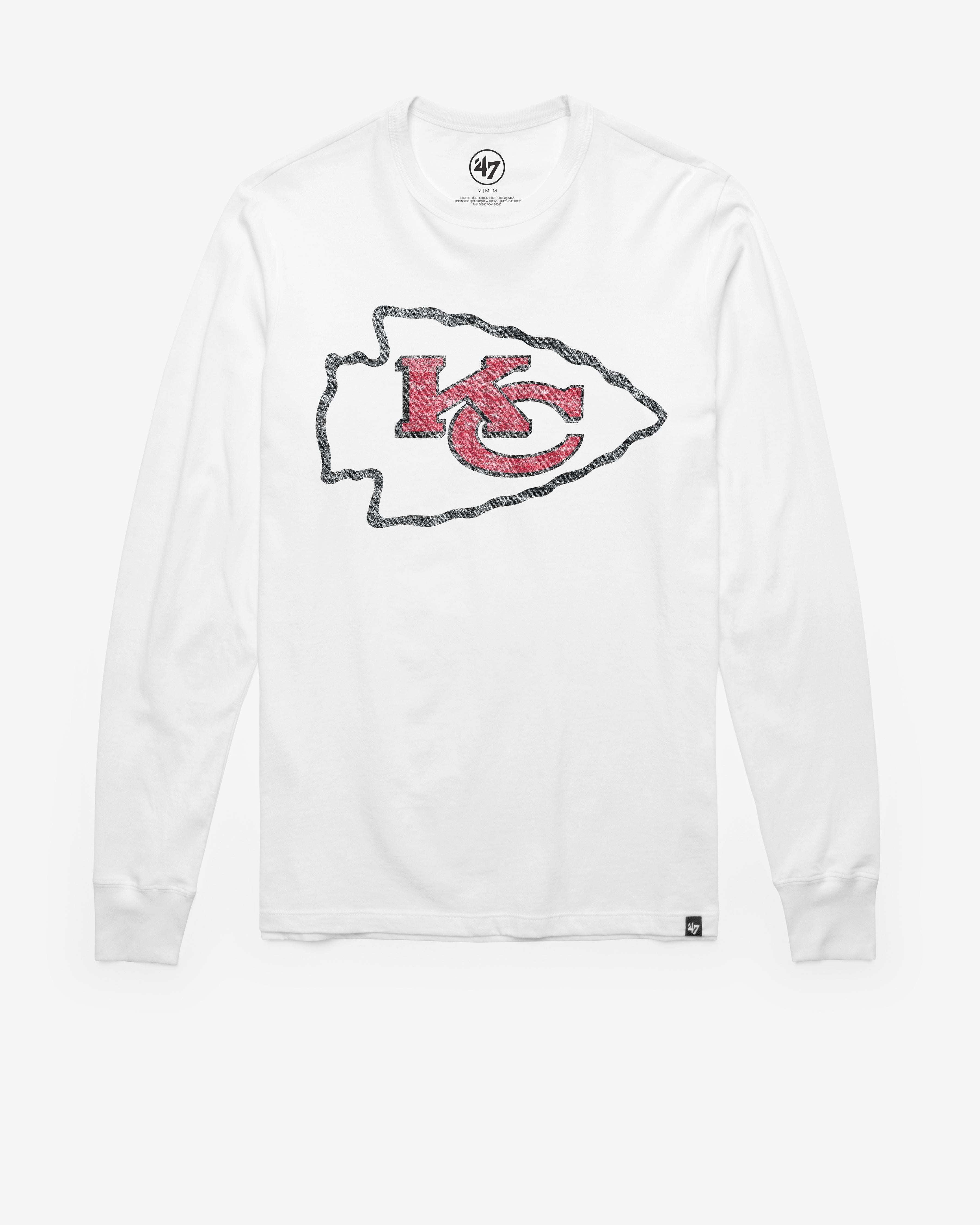 KANSAS CITY CHIEFS PREMIER '47 FRANKLIN LONG SLEEVE TEE WHITE WASH