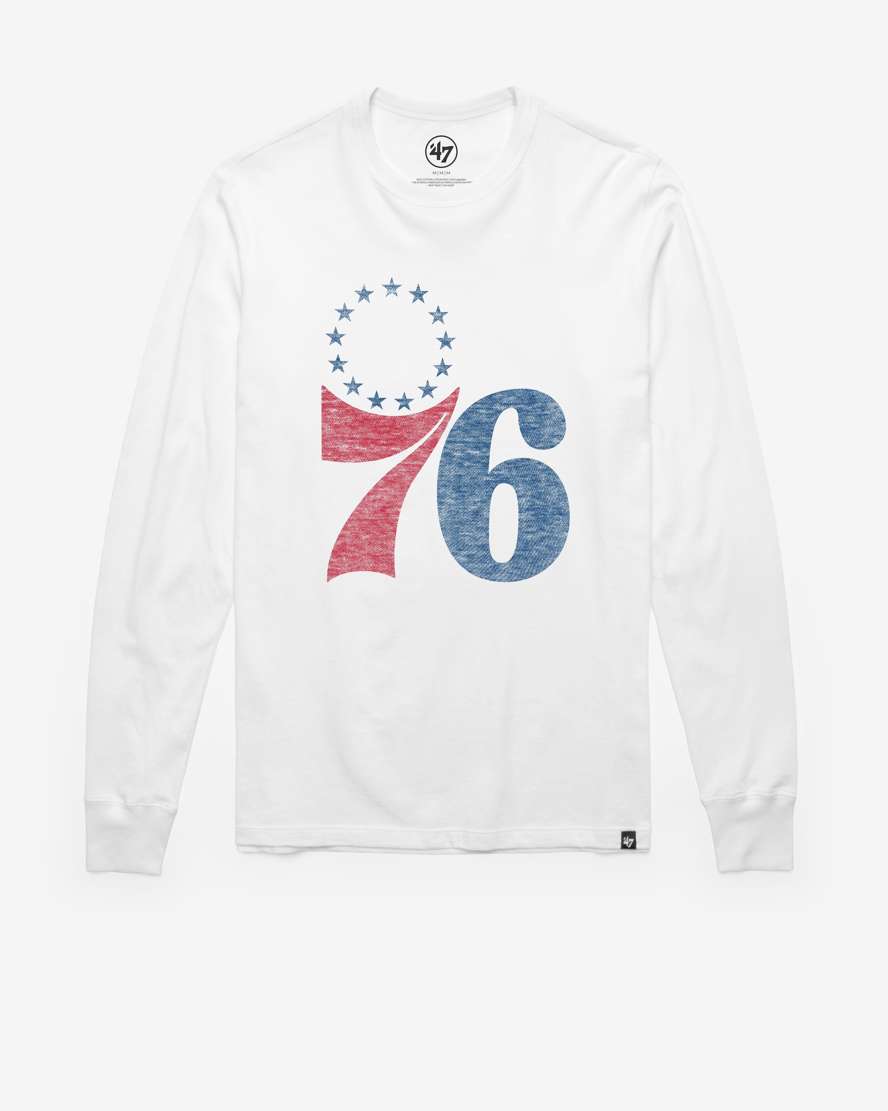 PHILADELPHIA 76ERS PREMIER '47 FRANKLIN LONG SLEEVE TEE WHITE WASH