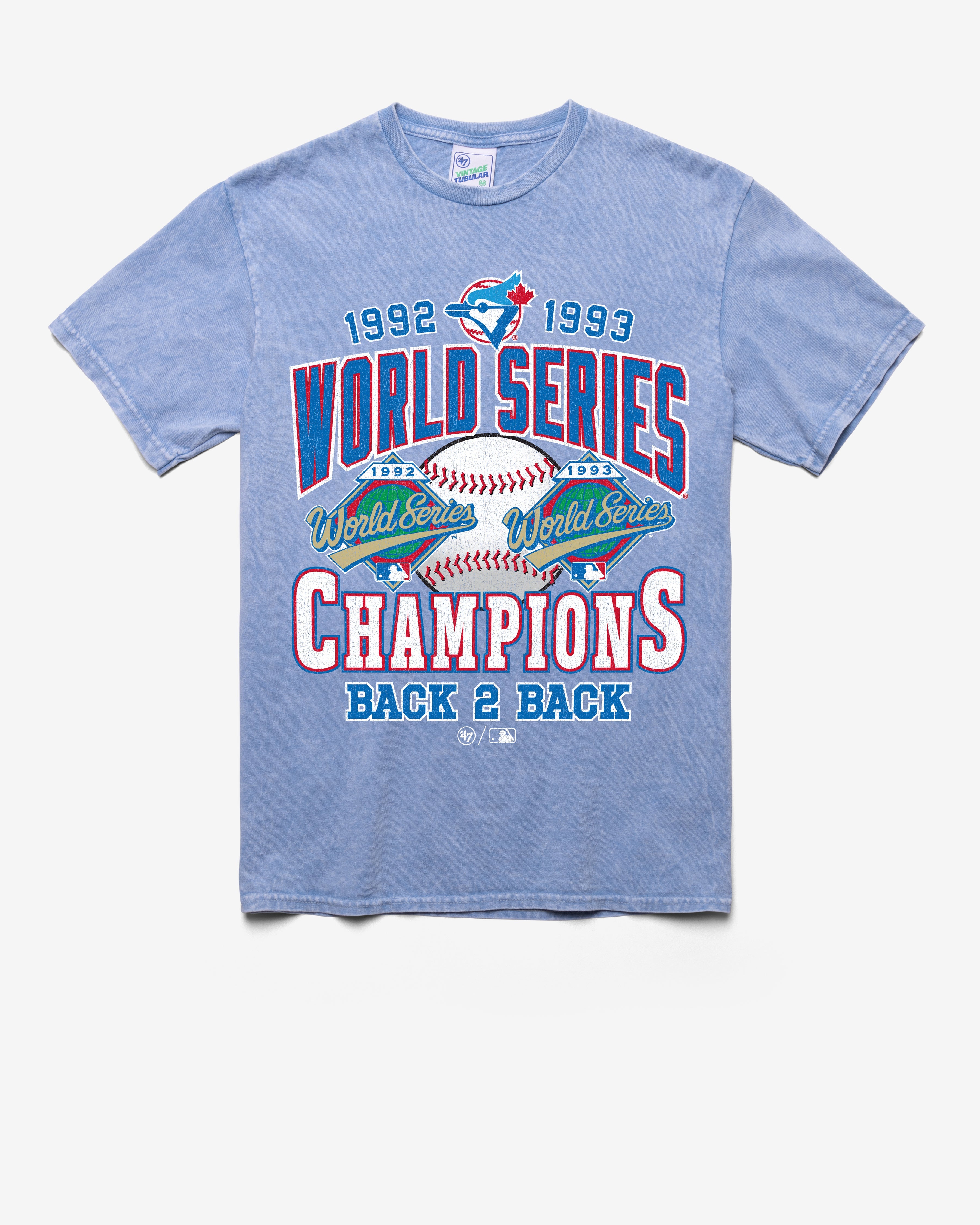 TORONTO BLUE JAYS COOPERSTOWN WORLD SERIES LOCKER '47 VINTAGE TUBULAR TEE DT SKY BLUE