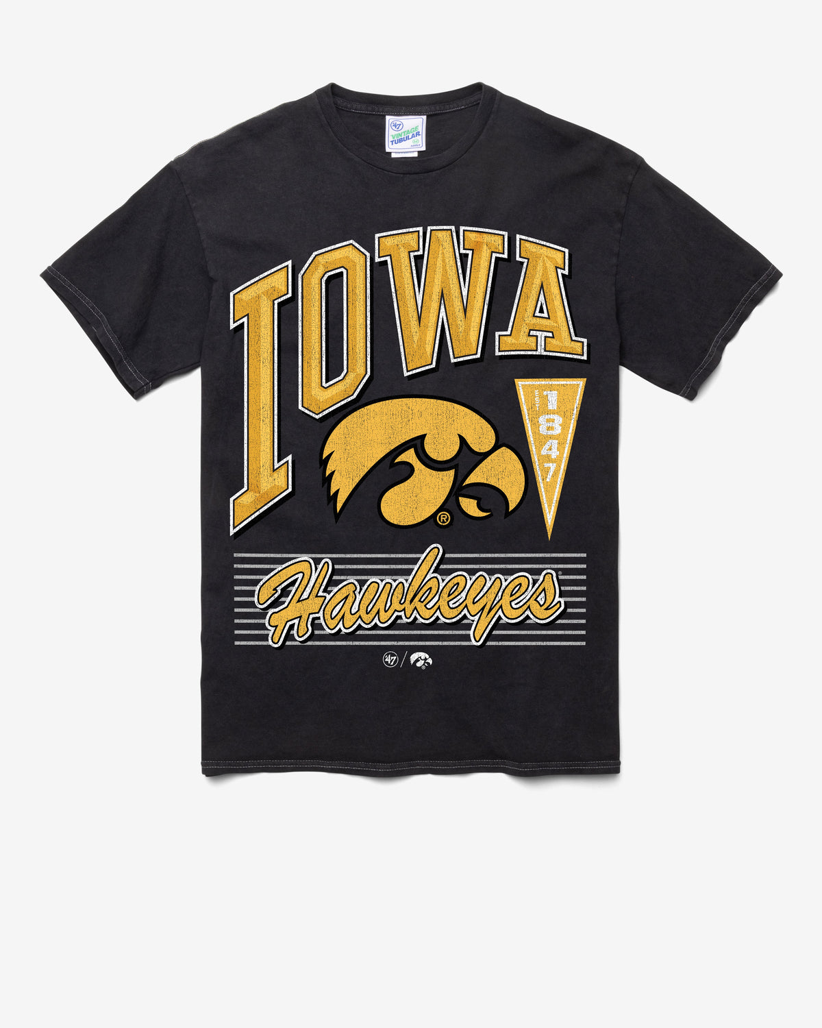 IOWA HAWKEYES LOCKER '47 VINTAGE TUBULAR TEE DT BLACK