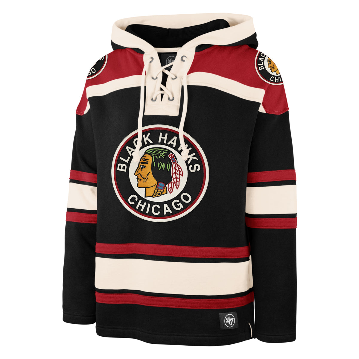 CHICAGO BLACKHAWKS VINTAGE SUPERIOR '47 LACER HOOD JET BLACK