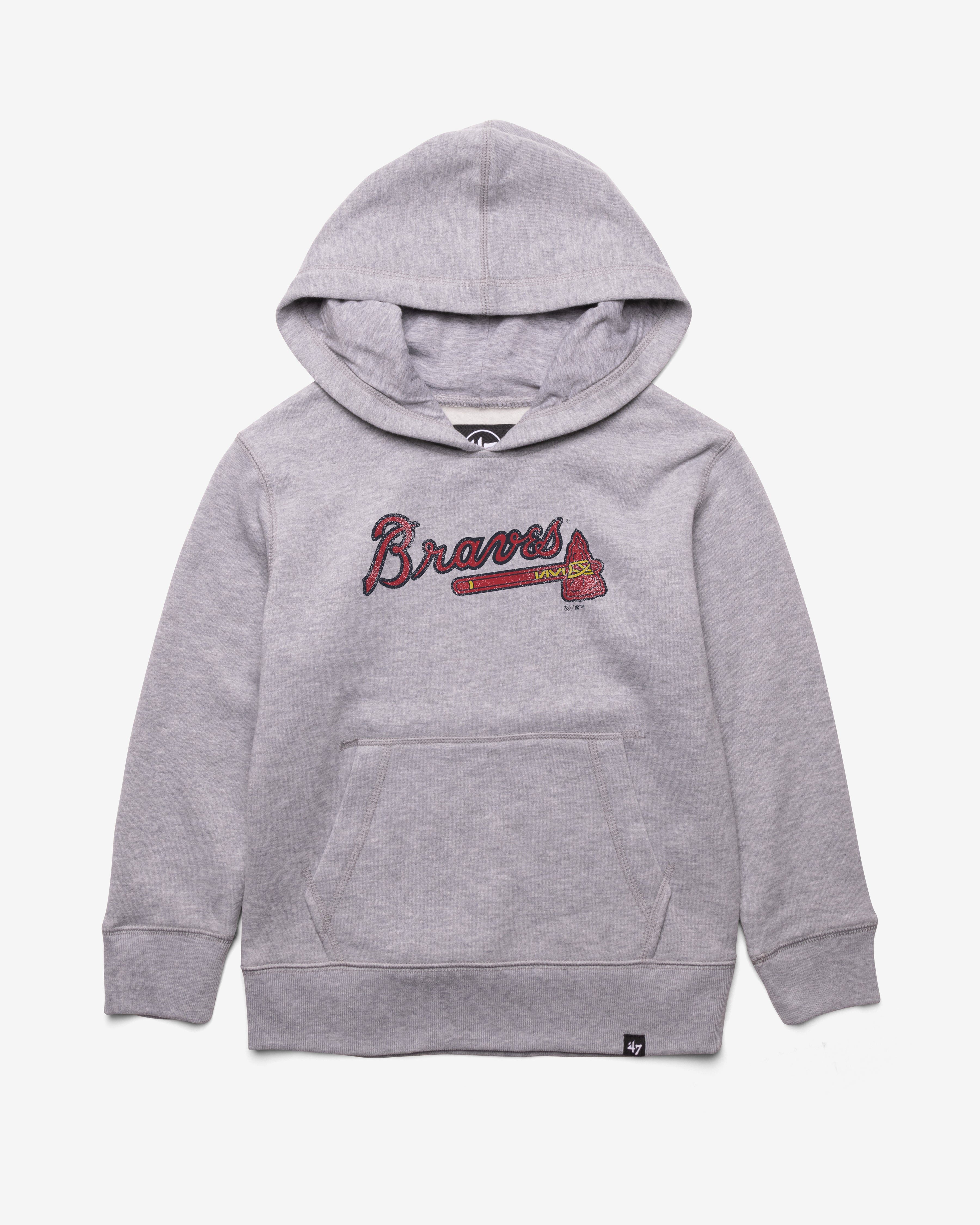 ATLANTA BRAVES DISTRESSED IMPRINT '47 HEADLNE HOOD KIDS SLATE GREY