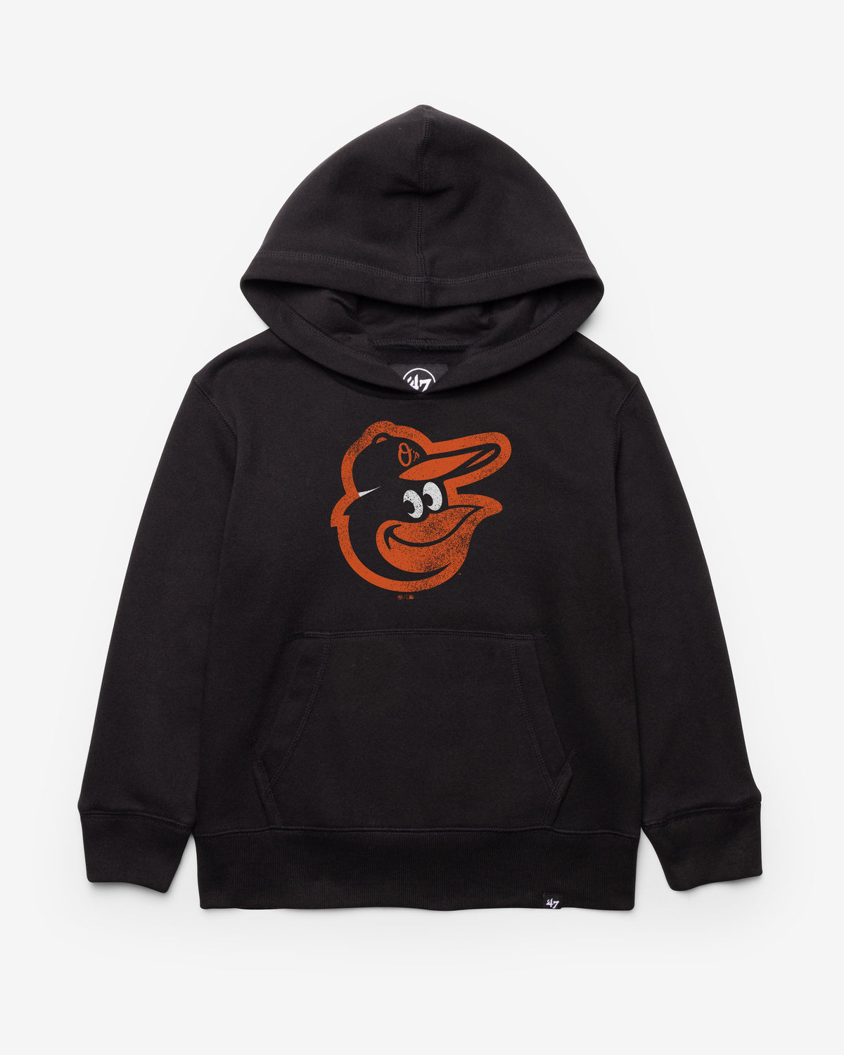 BALTIMORE ORIOLES DISTRESSED IMPRINT '47 HEADLNE HOOD KIDS JET BLACK