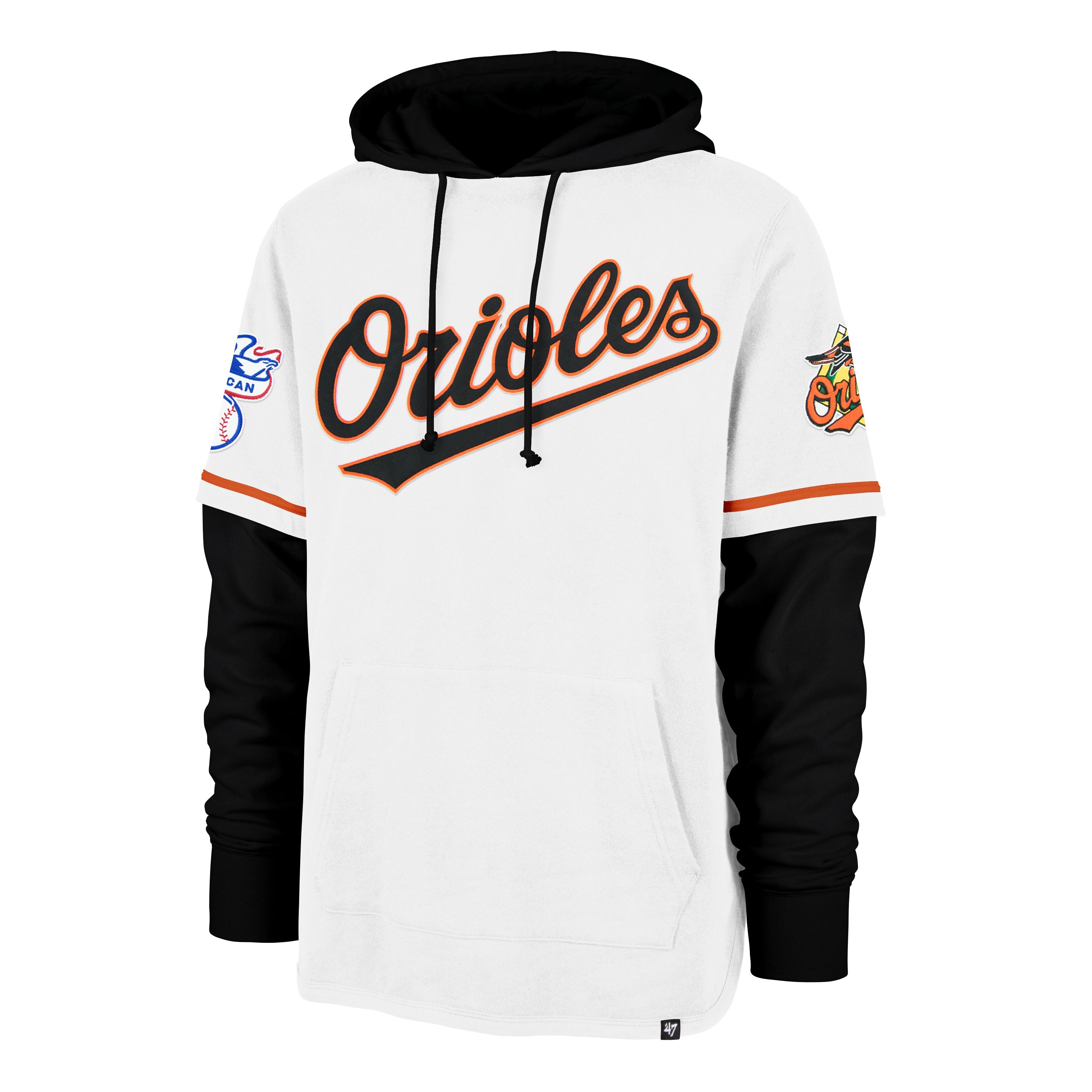 BALTIMORE ORIOLES COOPERSTOWN TRIFECTA '47 SHORTSTOP PULLOVER HOOD WHITE WASH