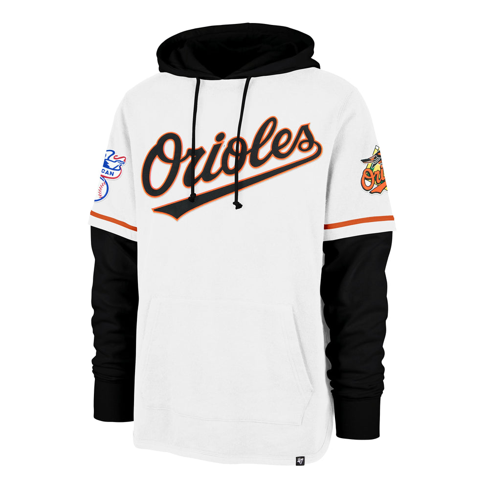 BALTIMORE ORIOLES COOPERSTOWN TRIFECTA '47 SHORTSTOP PULLOVER HOOD WHITE WASH