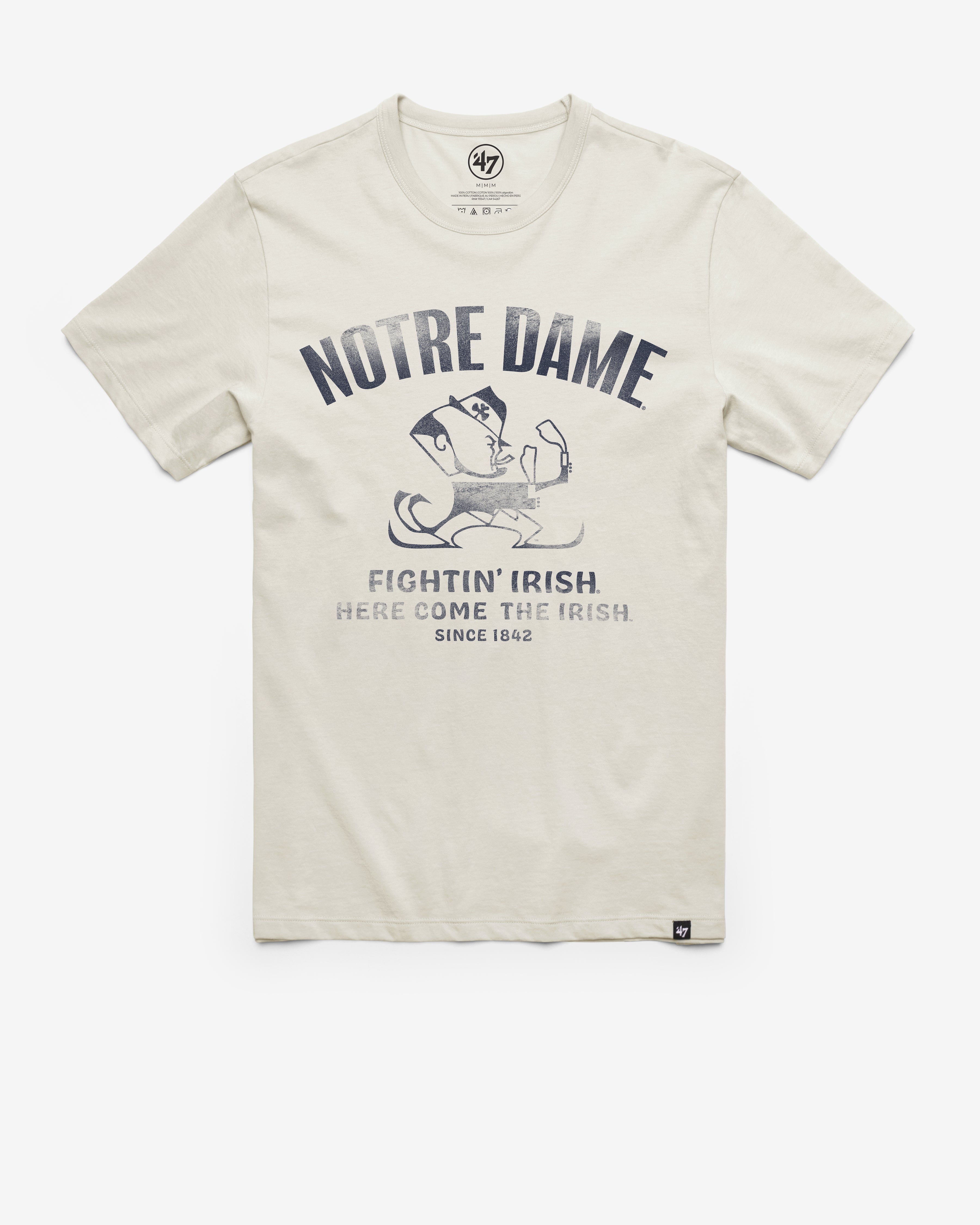 NOTRE DAME FIGHTING IRISH VINTAGE WIDE OPEN '47 FRANKLIN TEE DUNE