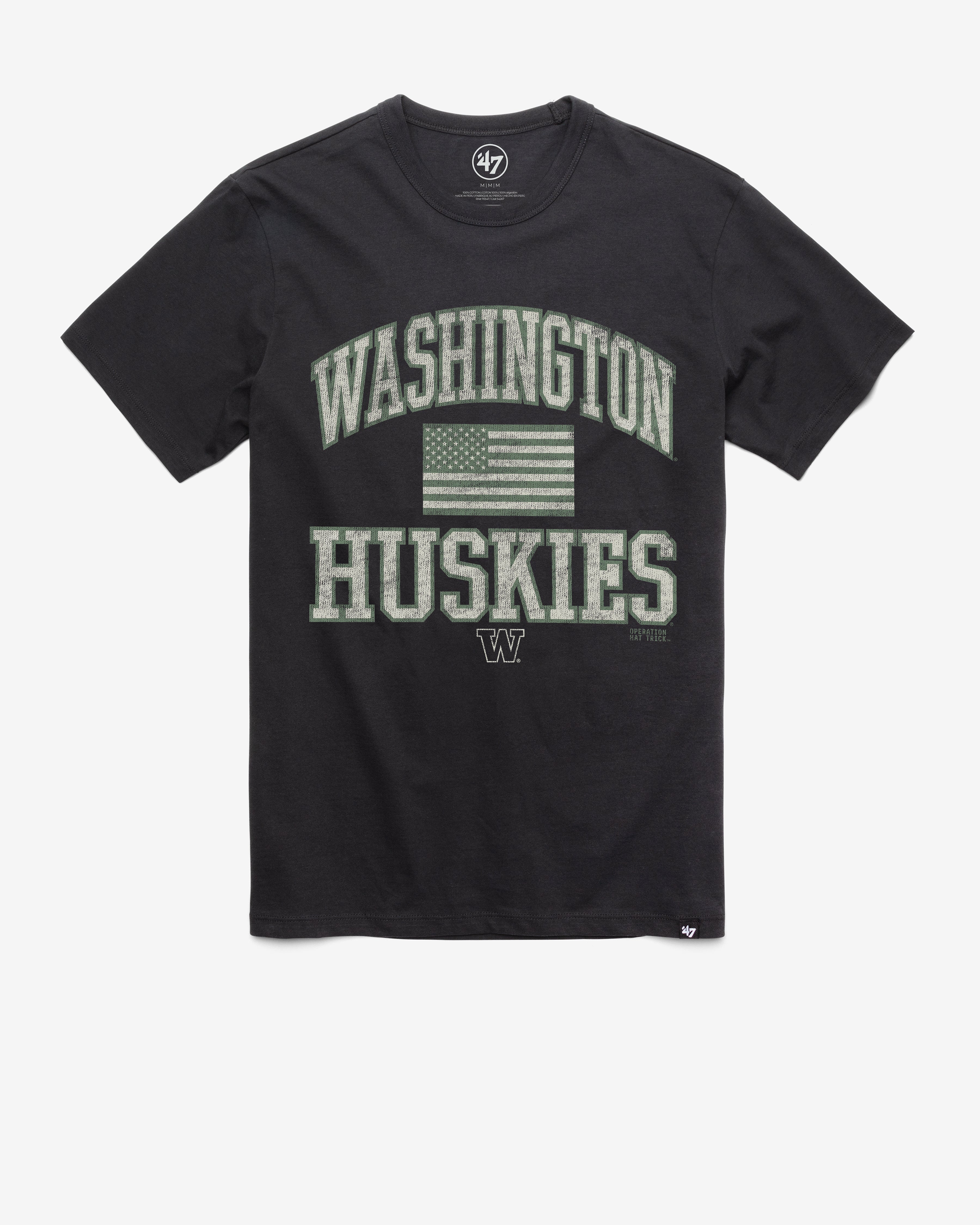 WASHINGTON HUSKIES OPERATION HAT TRICK OHT MAJOR '47 FRANKLIN TEE FLINT BLACK