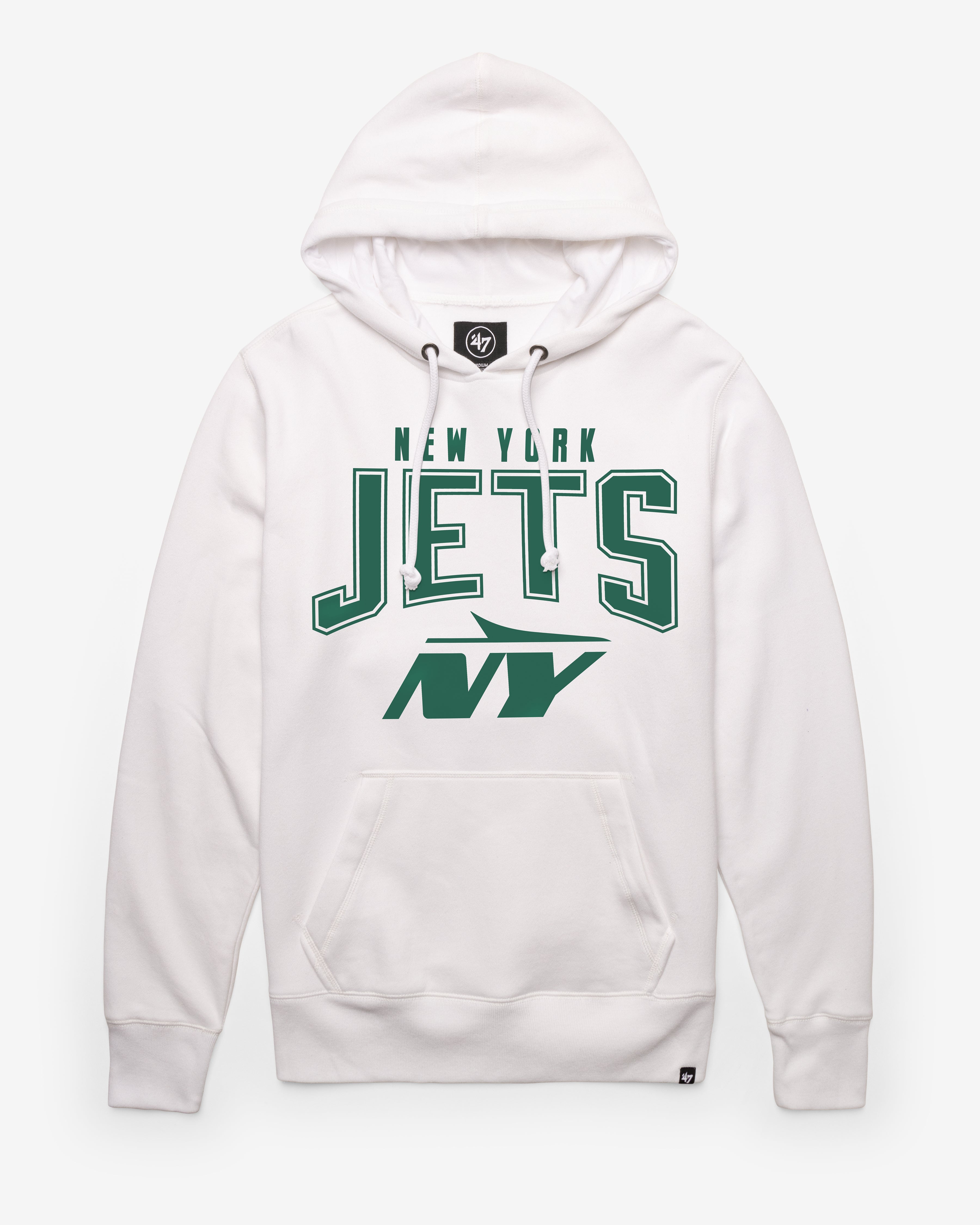 NEW YORK JETS TEAM ELEMENTS ARCH '47 HEADLINE HOOD WHITE WASH