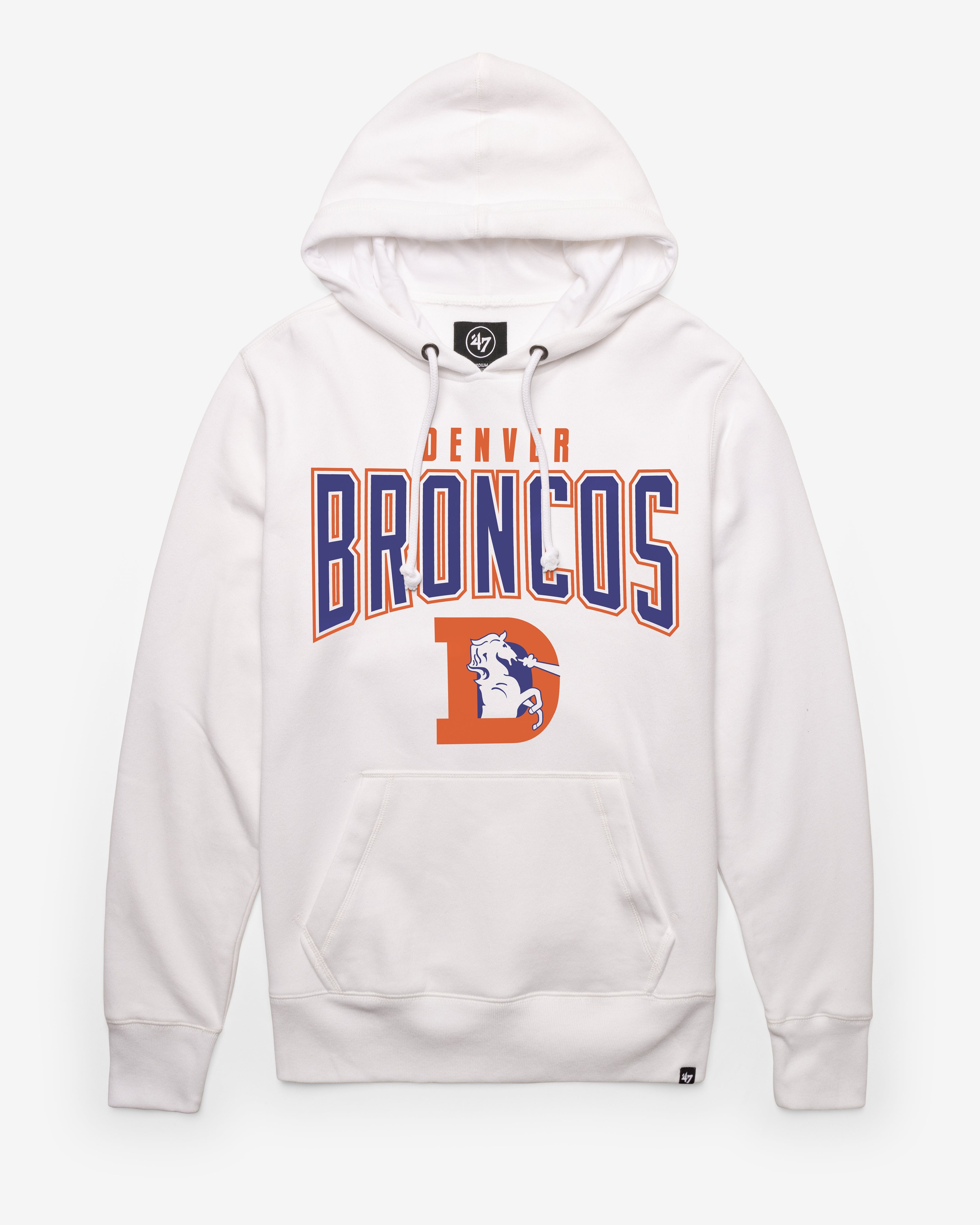 DENVER BRONCOS HISTORIC TEAM ELEMENTS ARCH '47 HEADLINE HOOD WHITE WASH
