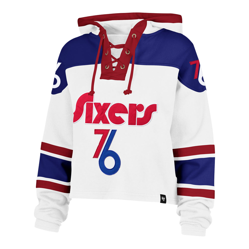 PHILADELPHIA 76ERS CITY EDITION CROPPED SUPERIOR '47 LACER HOOD WOMENS WHITE WASH