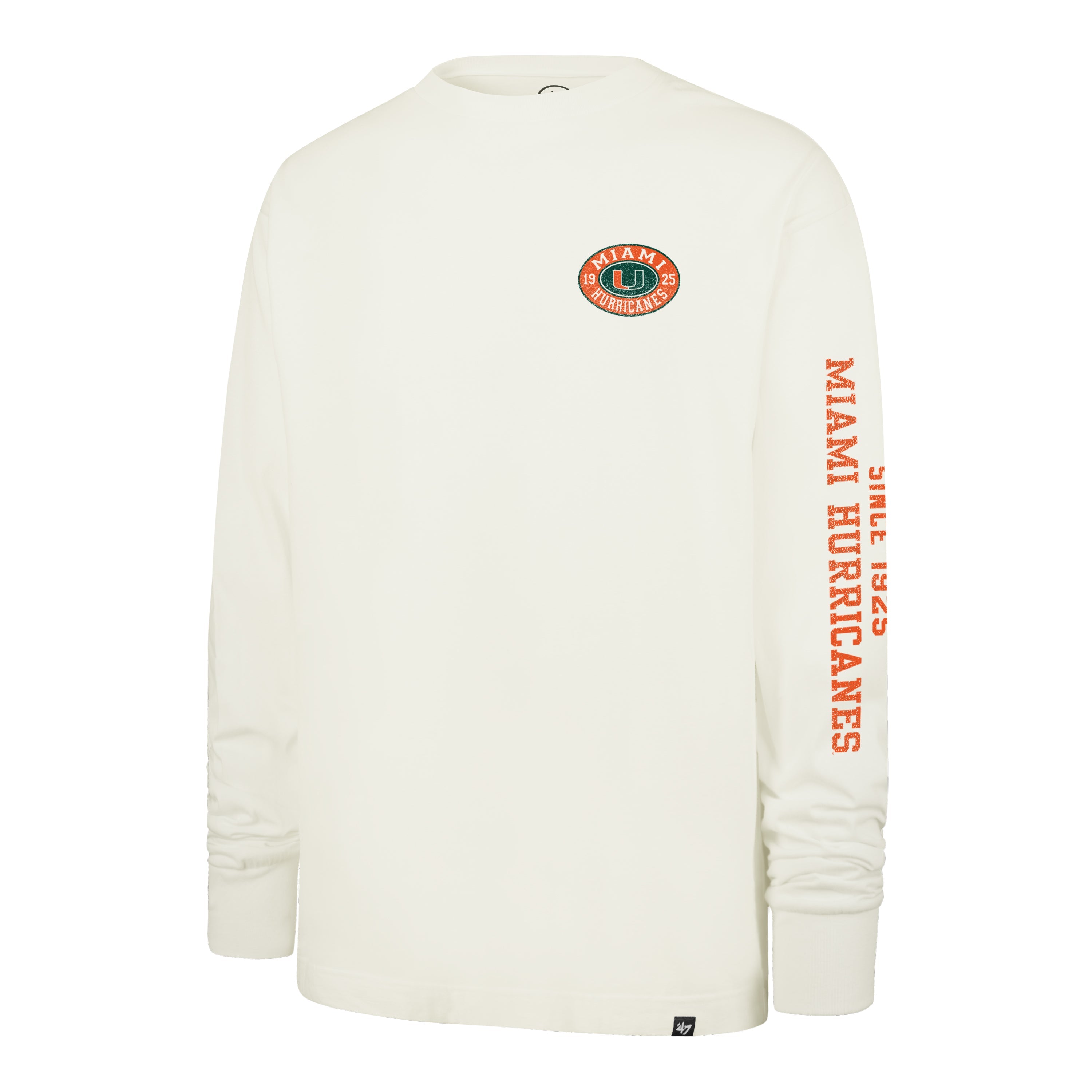MIAMI HURRICANES TIDE SWEEP MONTAUK '47 FOUNDATION LONG SLEEVE TEE SANDSTONE