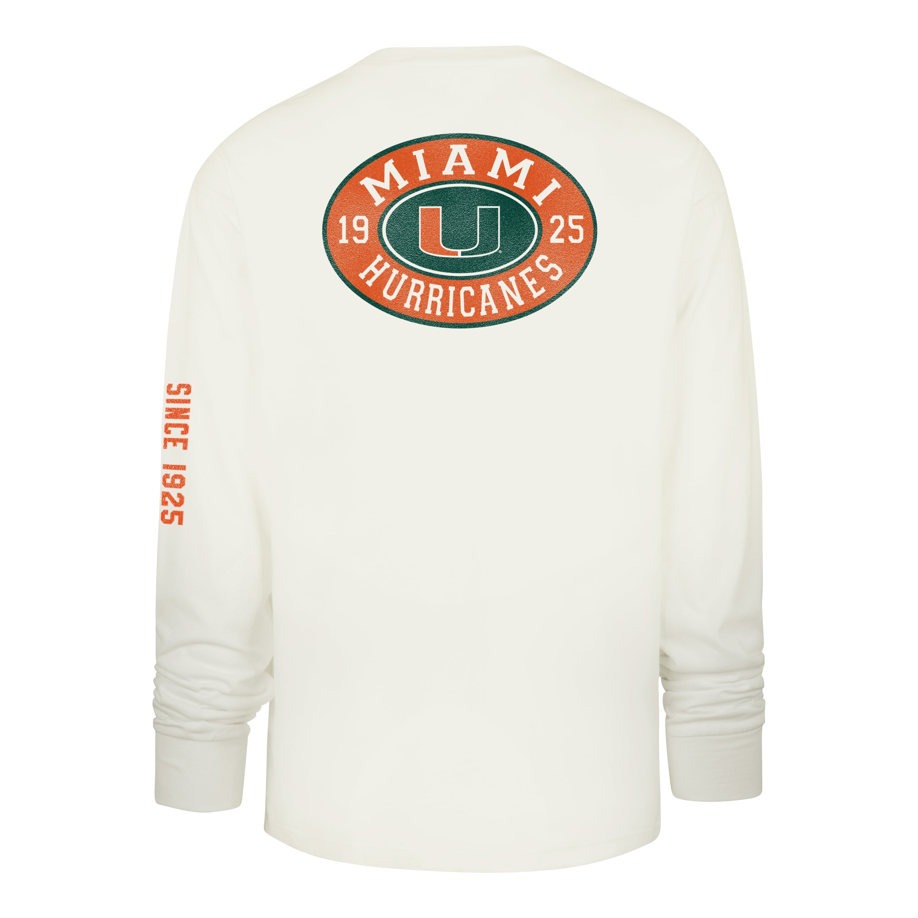 MIAMI HURRICANES TIDE SWEEP MONTAUK '47 FOUNDATION LONG SLEEVE TEE SANDSTONE
