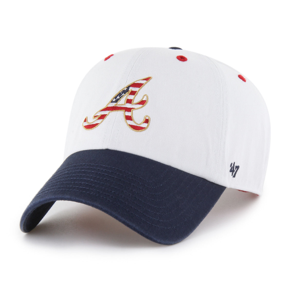 ATLANTA BRAVES PATRIOTIC FLAG FILL '47 CLEANUP WHITE
